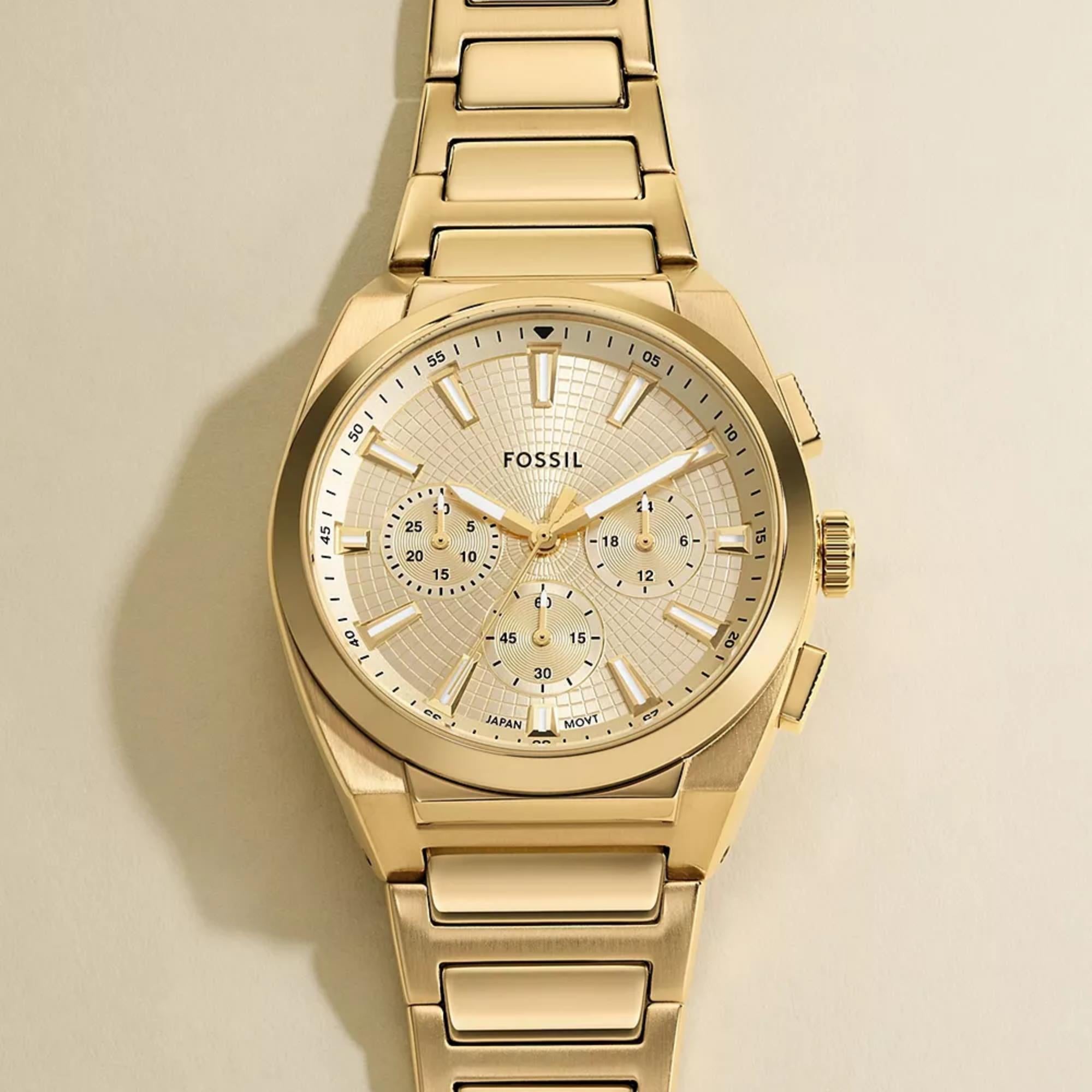 Fossil Everett 44mm Chronograph Gray Dial Steel Mens Quartz Watch FS6119