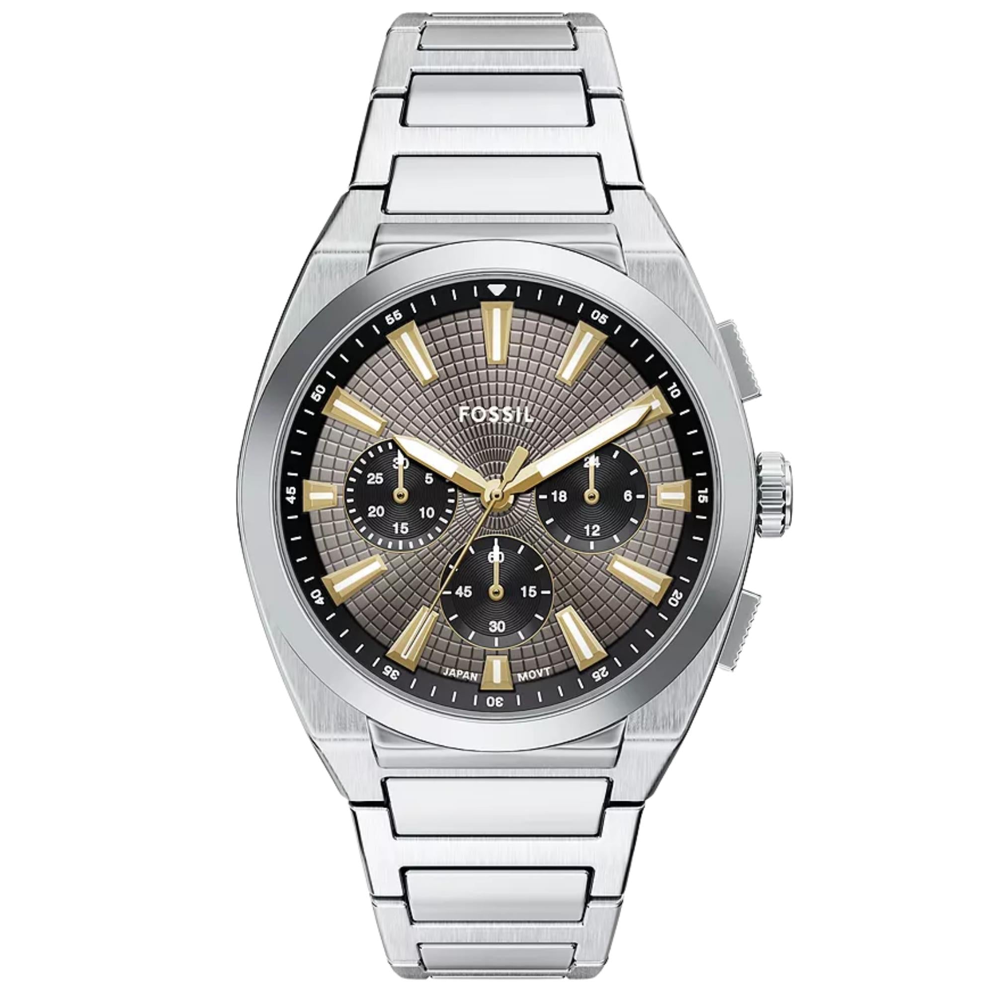 Fossil Everett 44mm Chronograph Gray Dial Steel Mens Quartz Watch FS6128