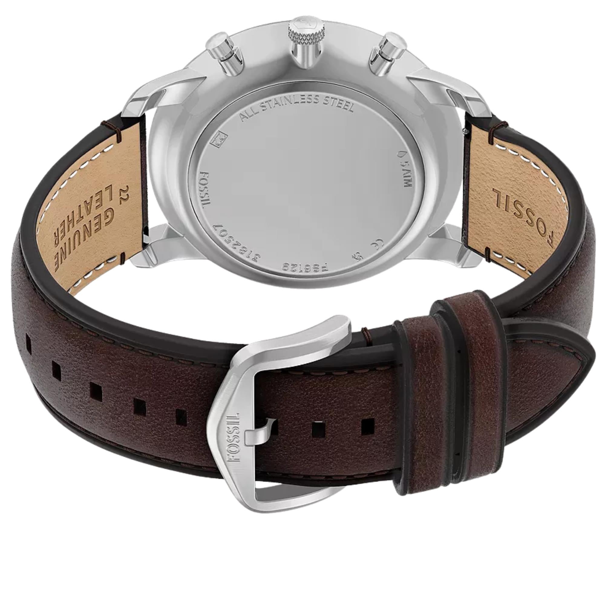 Fossil Neutra 44mm Chronograph Gray Dial  Leather Mens Quartz Watch FS6129