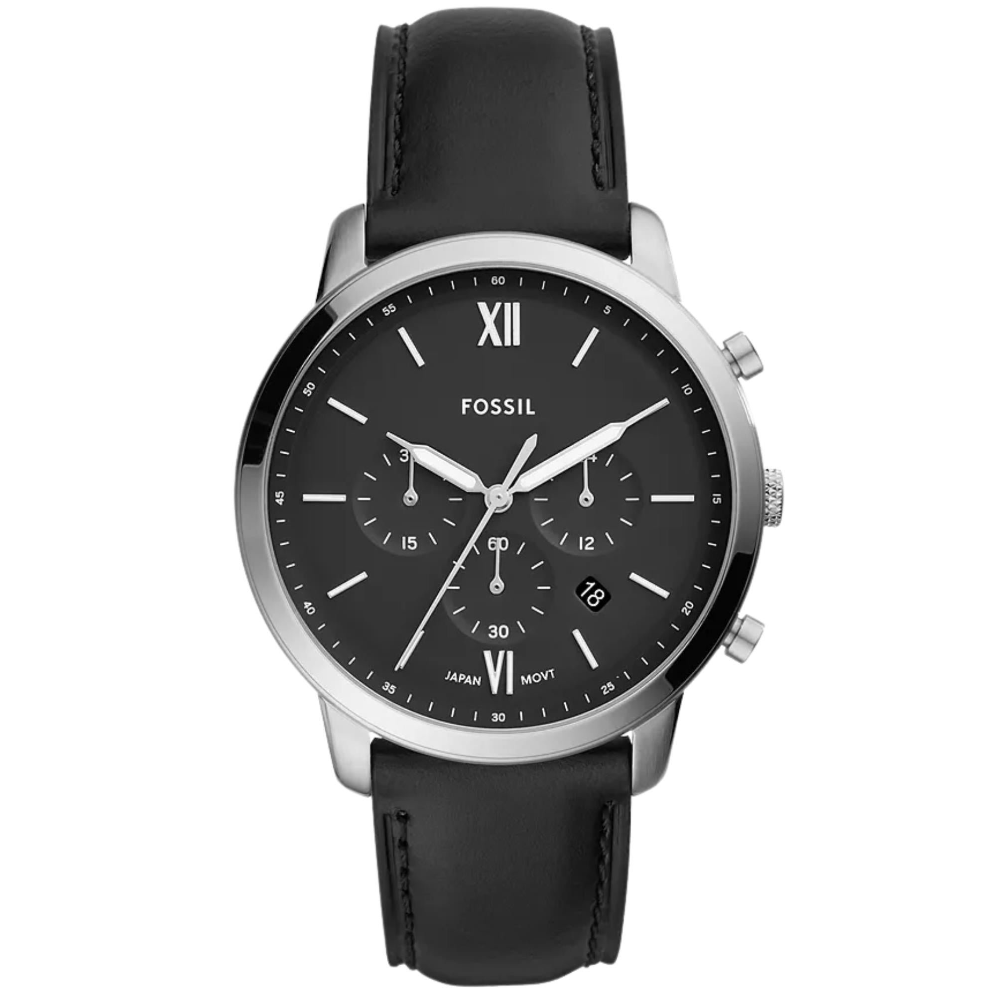 Fossil Neutra 44mm Chronograph Black Dial  Leather Mens Quartz Watch FS5452
