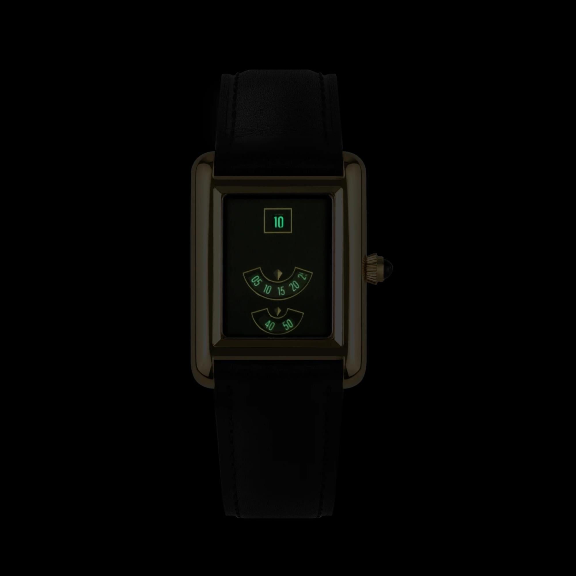 Out of Order Forma Venti Jump-Hour 30.5mm Aurum Noir Black Dial Leather Automatic Watch F20BLK.850