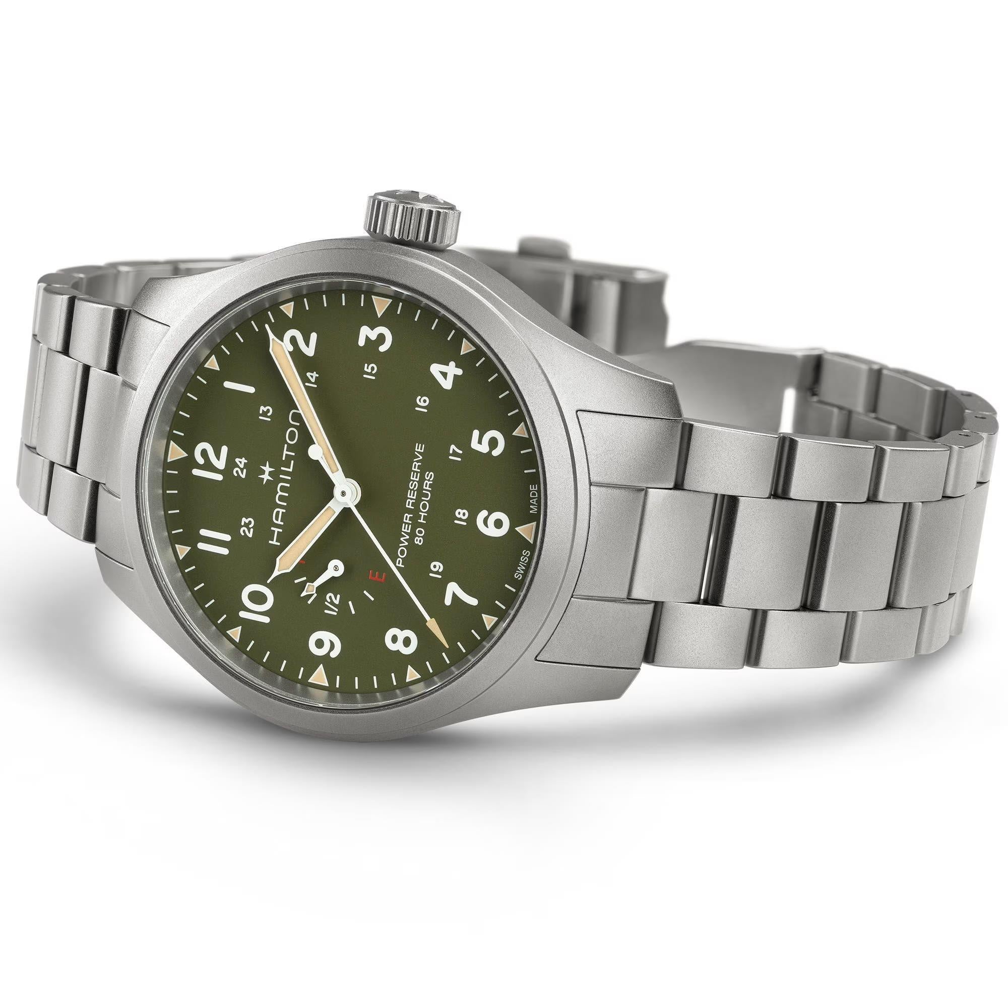 Hamilton Khaki Field 40mm Power Reserve Green Dial Steel Mens Manual-Wind Watch H69509160