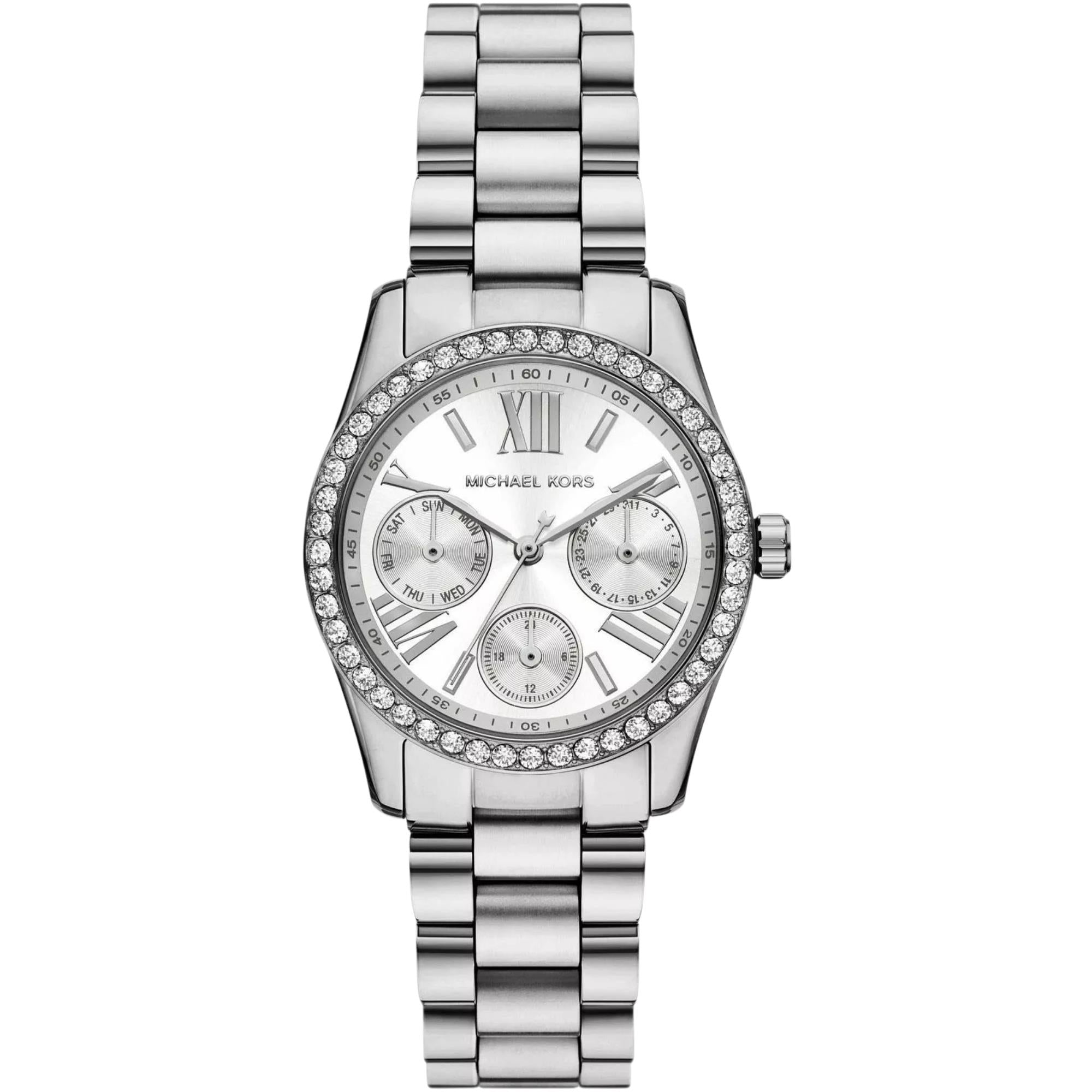 Michael Kors Lexington 33mm Chronograph Silver Dial Steel Ladies Quartz Watch MK4979