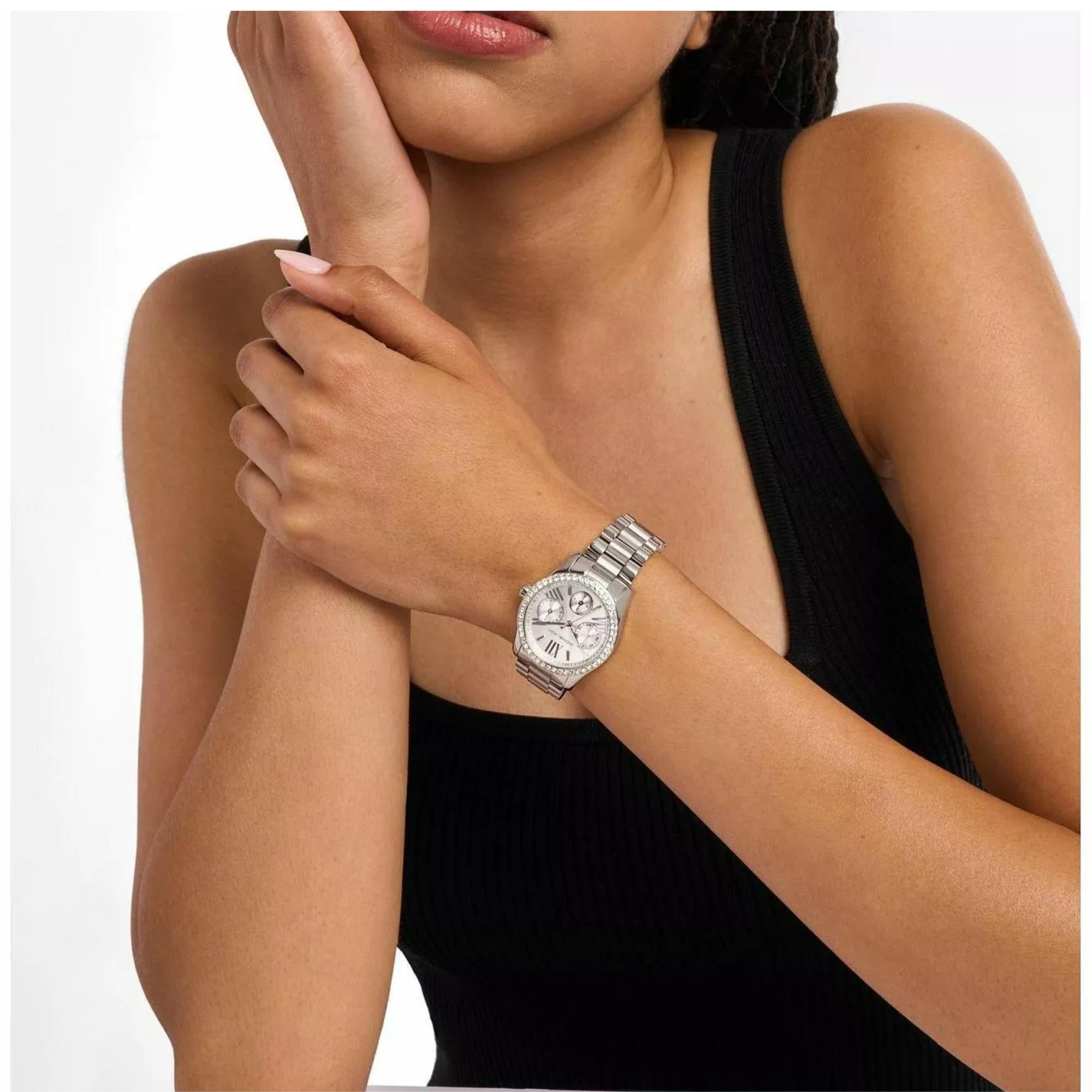 Michael Kors Lexington 33mm Chronograph Silver Dial Steel Ladies Quartz Watch MK4979