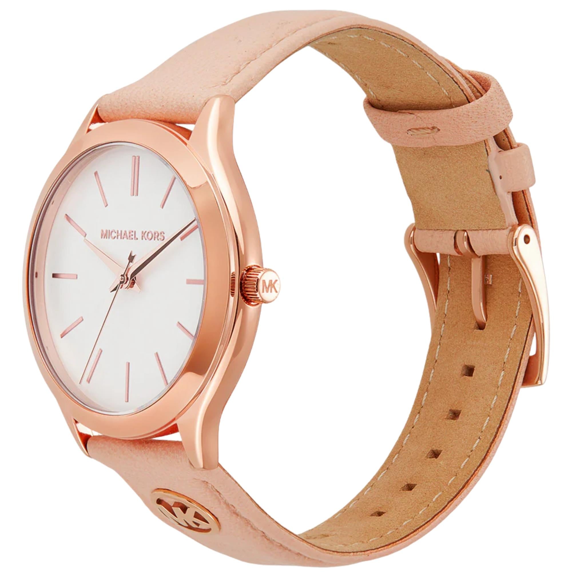 Michael Kors Slim Runway 38mm White Dial Leather Ladies Quartz Watch MK7545