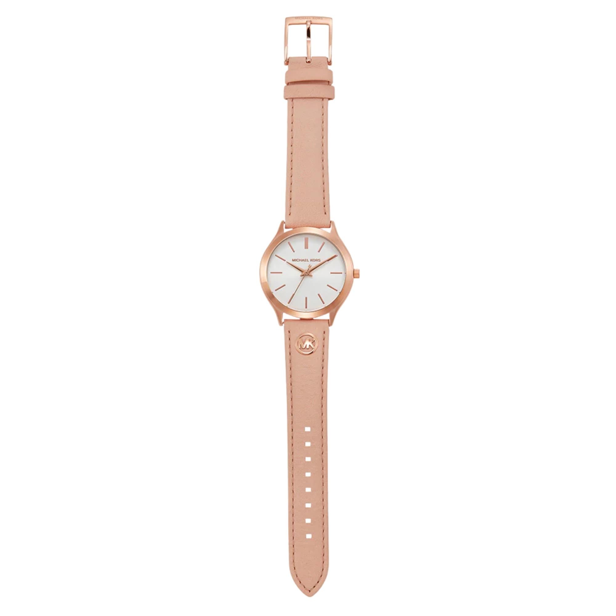 Michael Kors Slim Runway 38mm White Dial Leather Ladies Quartz Watch MK7545