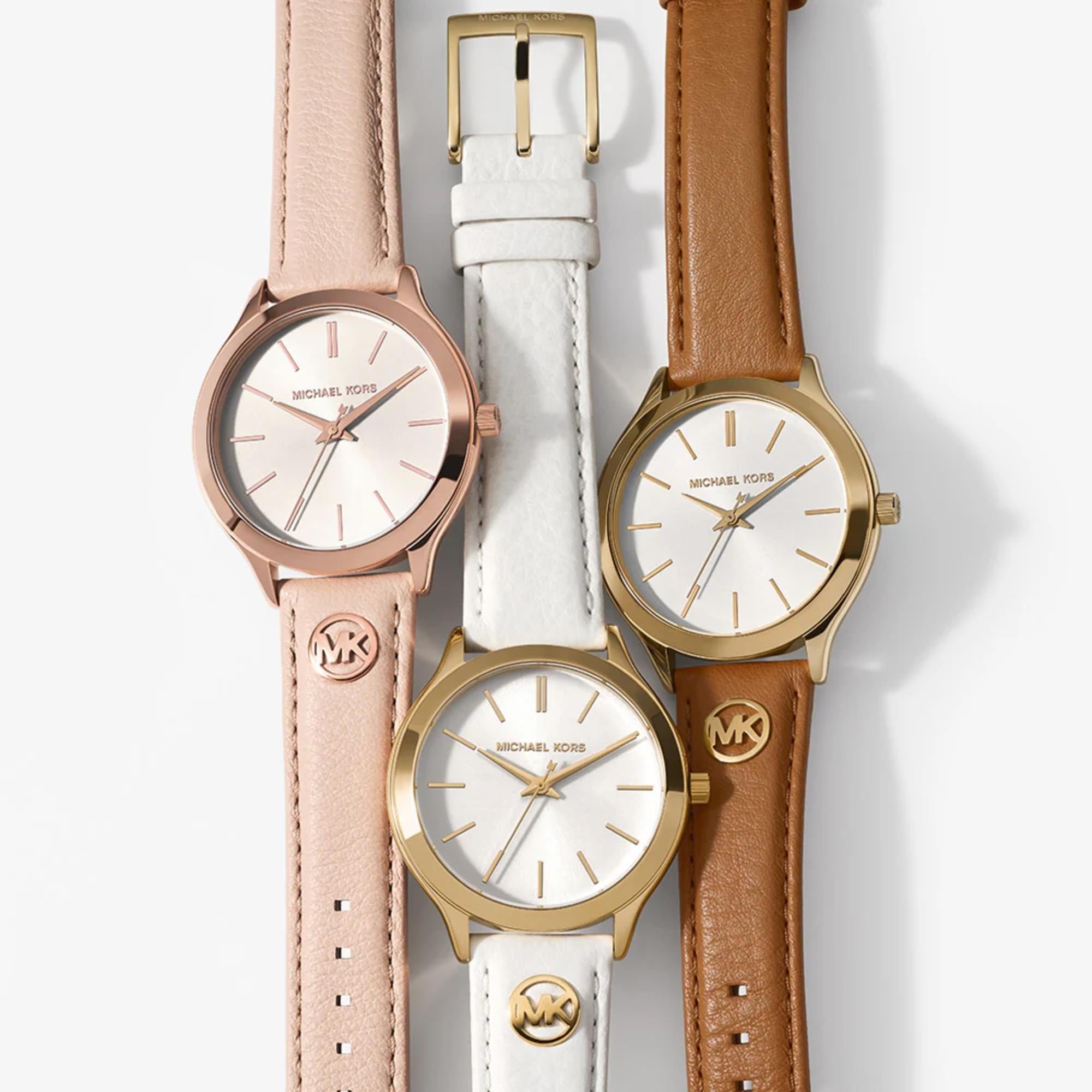 Michael Kors Slim Runway 38mm White Dial Leather Ladies Quartz Watch MK7545