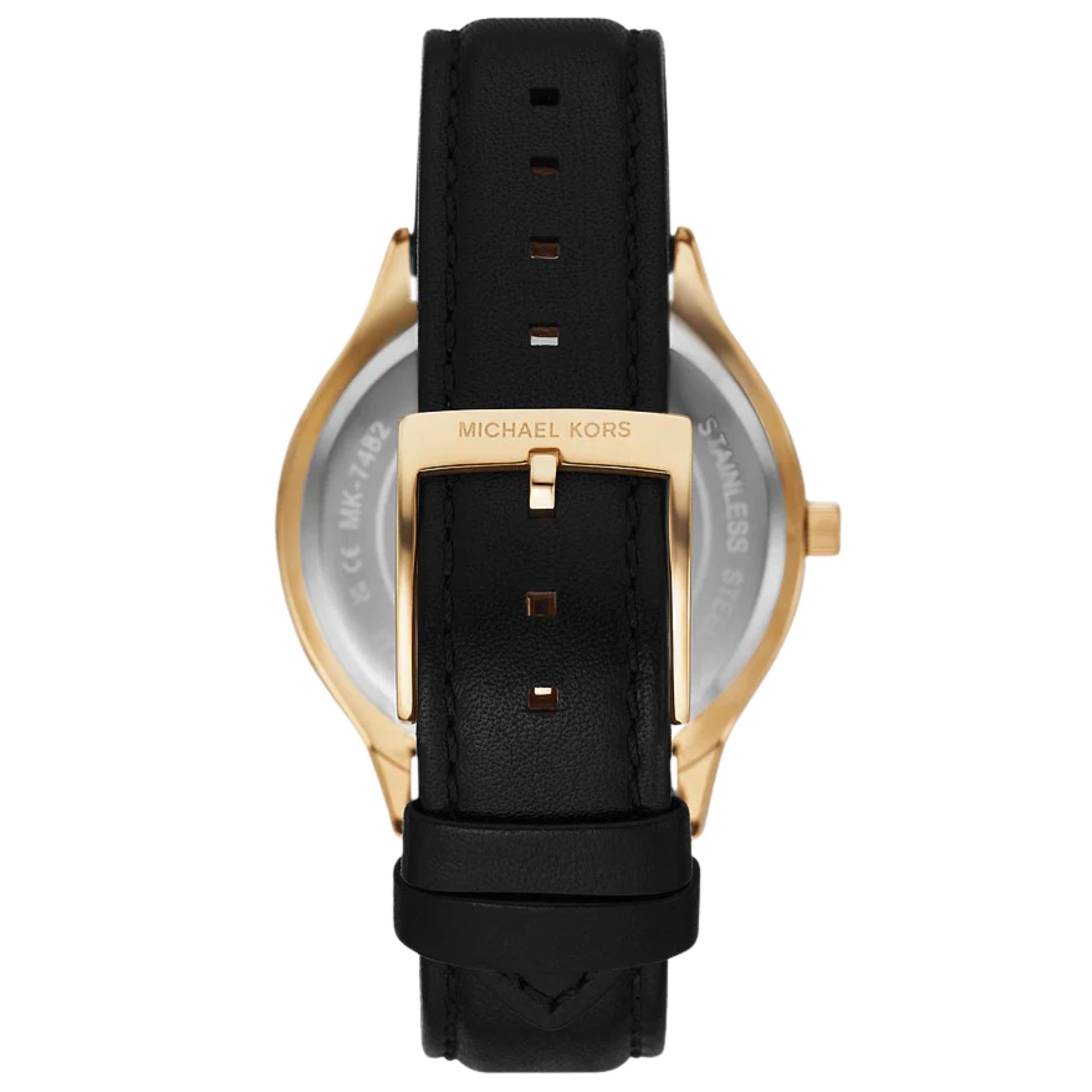 Michael Kors Slim Runway 38mm Black Dial Leather Ladies Quartz Watch MK7553