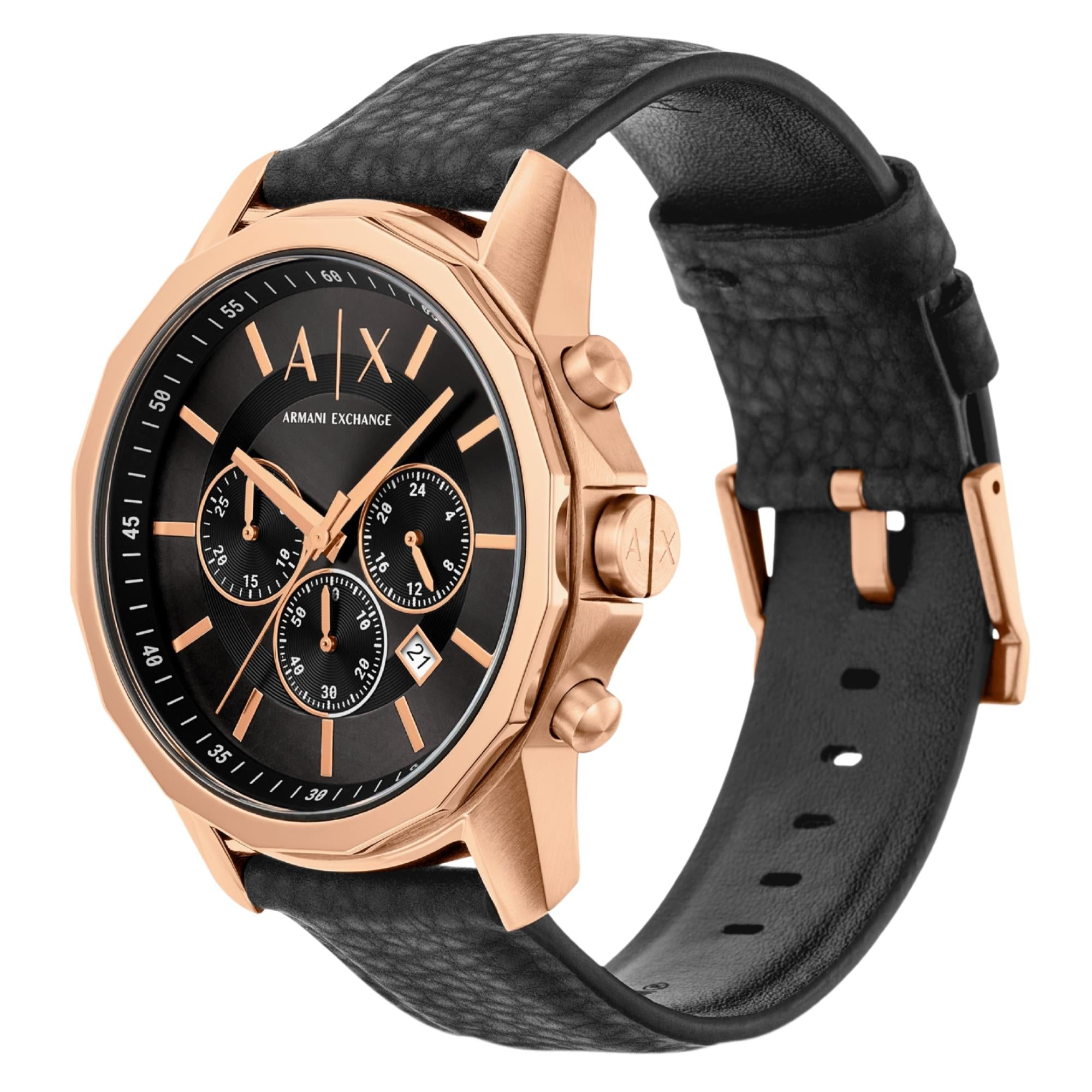 Armani Exchange Banks 44mm Chronograph Black Dial Rubber Mens Quartz Watch AX1769