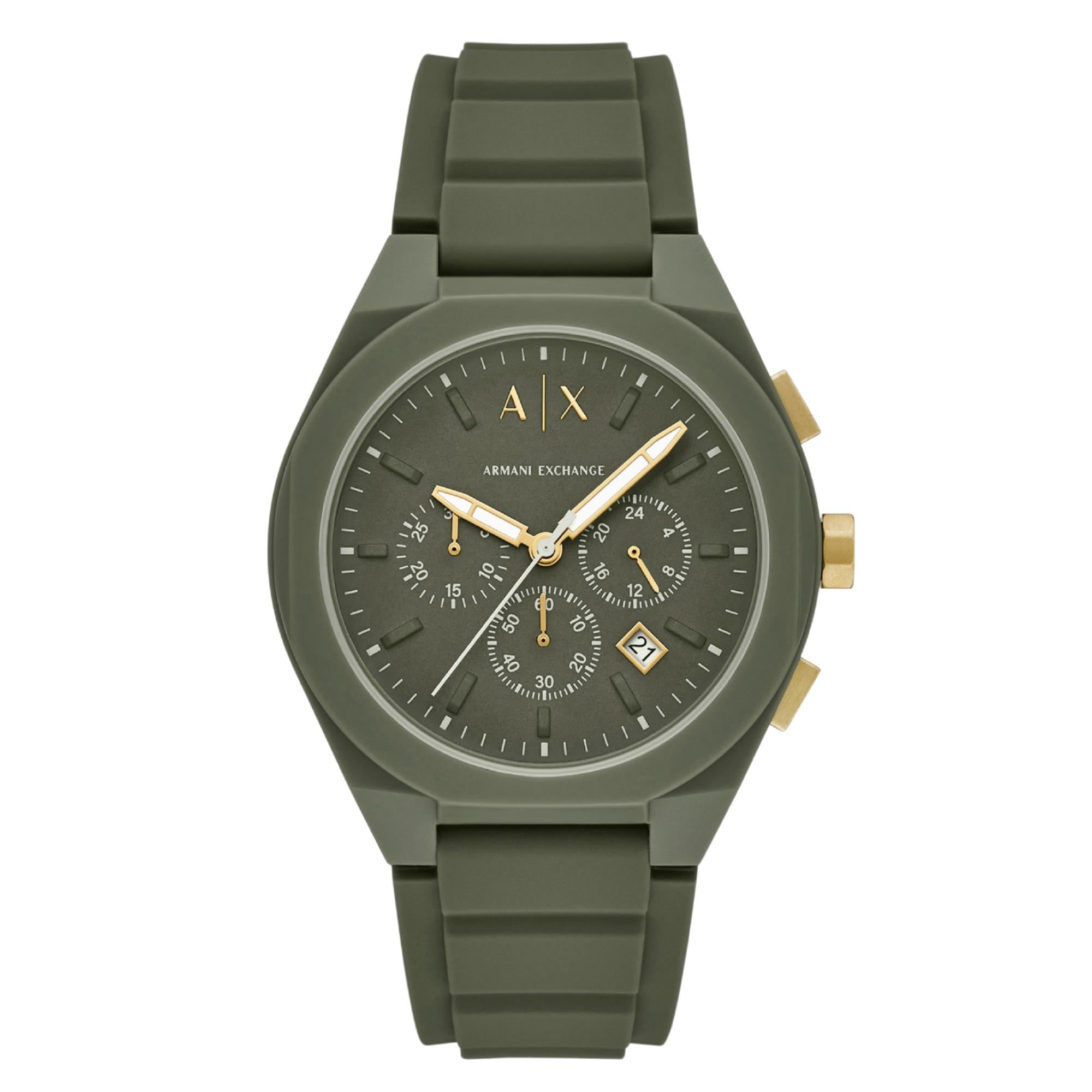 Armani Exchange Sync 44mm Chronograph Green Dial Silicone Mens Quartz Watch AX4169