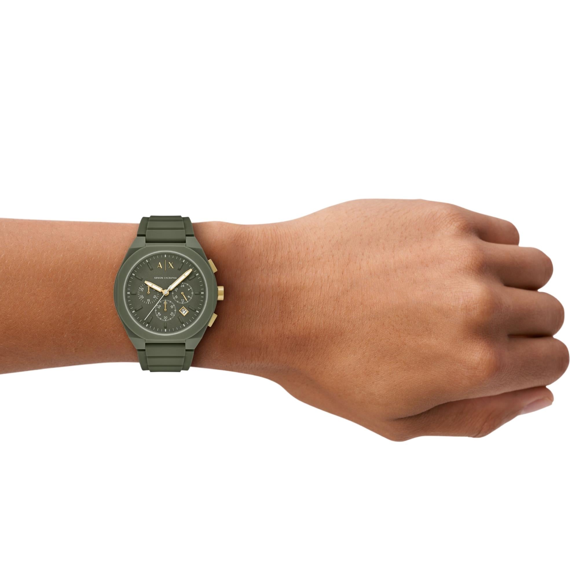 Armani Exchange Sync 44mm Chronograph Green Dial Silicone Mens Quartz Watch AX4169