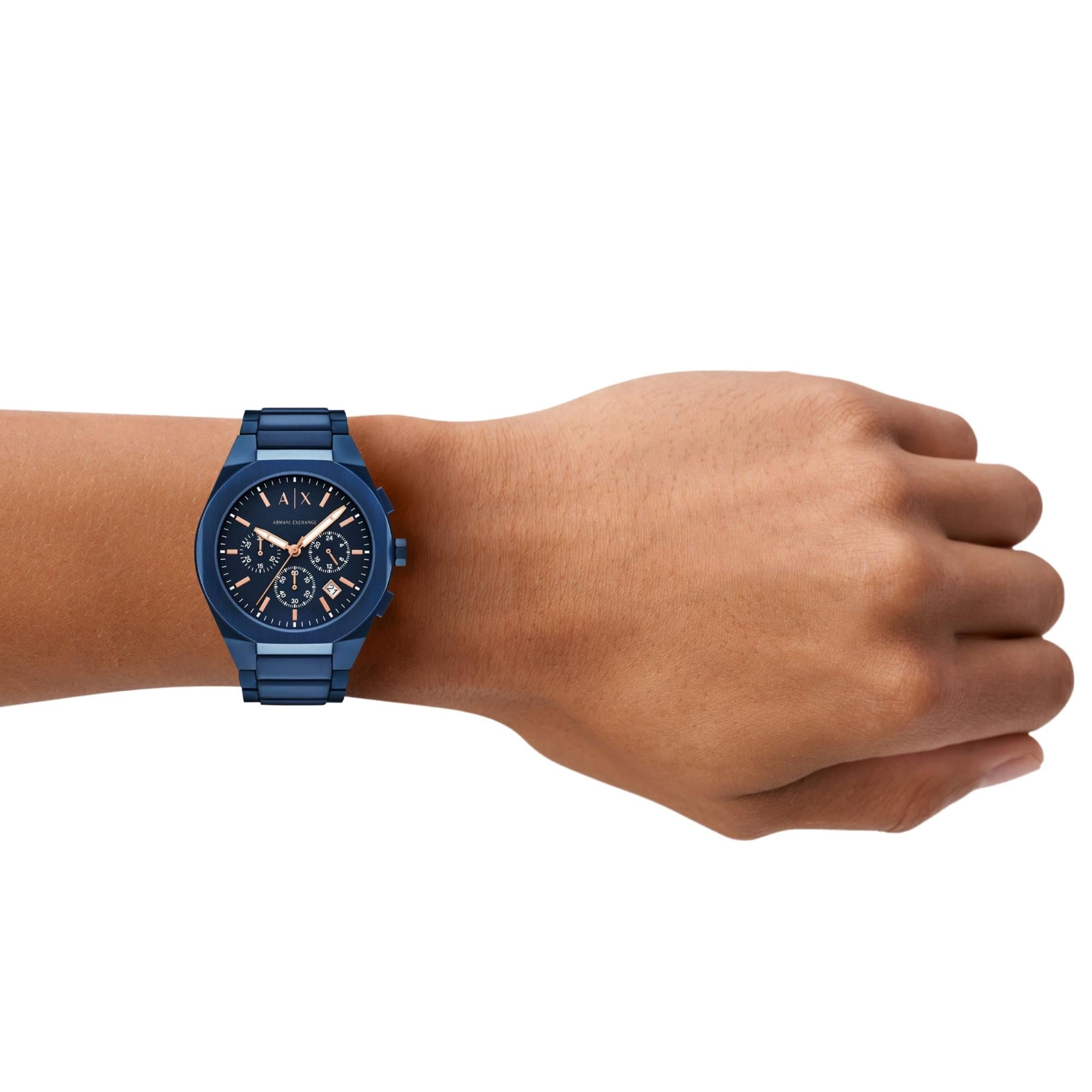 Armani Exchange Sync 42mm Chronograph Blue Dial Steel Mens Quartz Watch AX4189