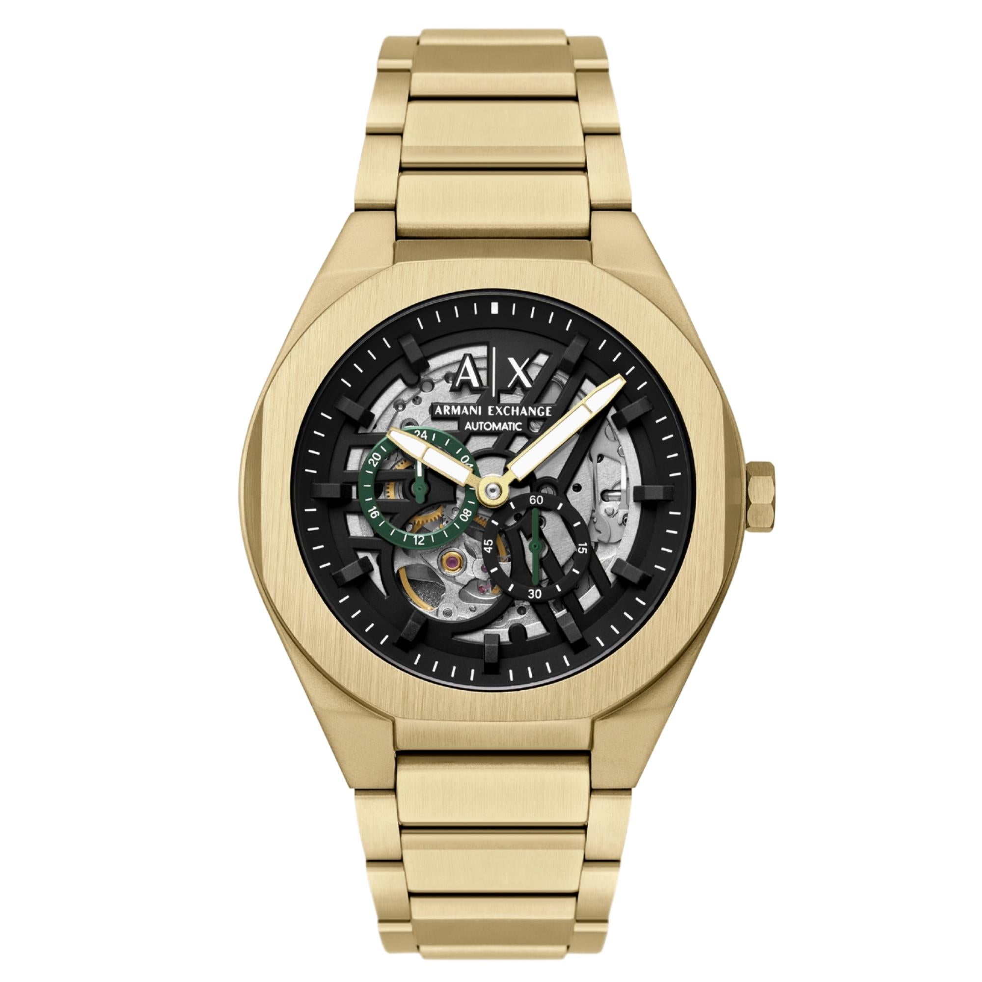 Armani Exchange Sync 44mm Skeleton Black Dial Steel Mens Quartz Watch AX4194
