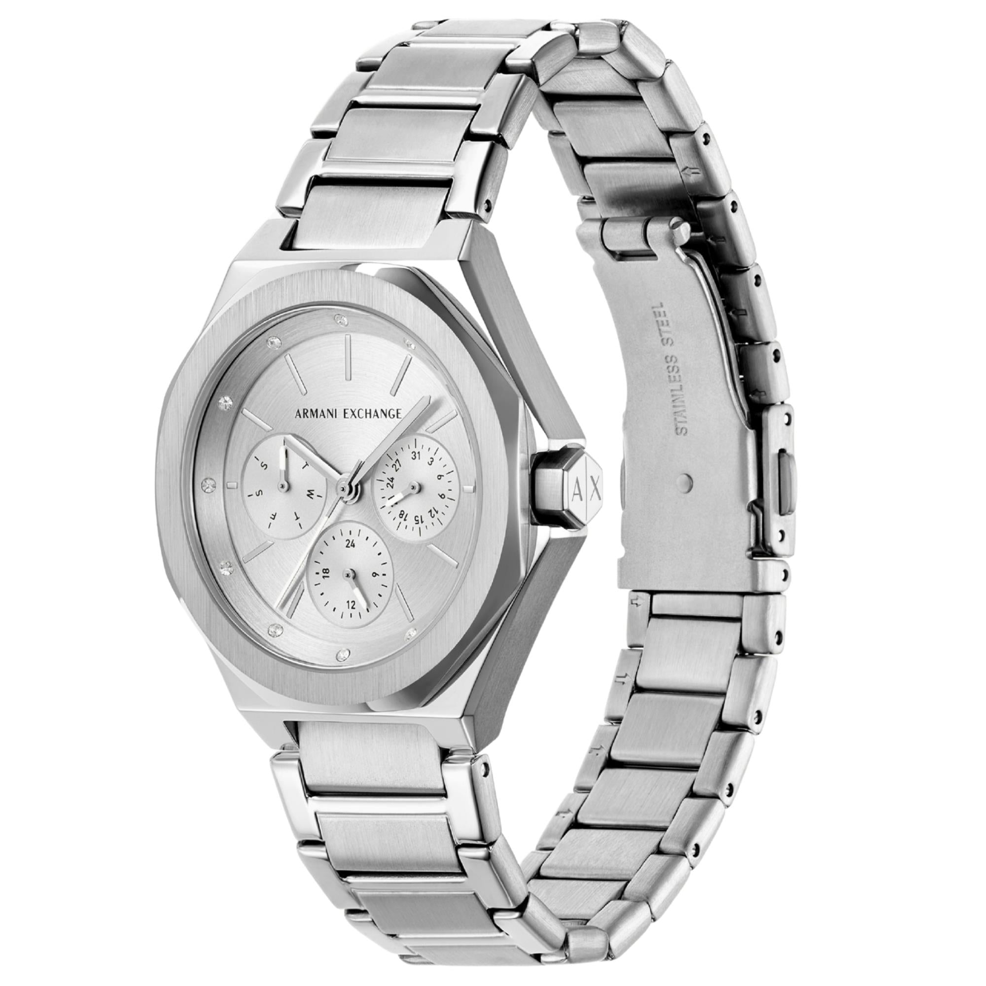 Armani Exchange Sync 36mm Chronograph Silver Dial Steel Ladies Quartz Watch AX4622