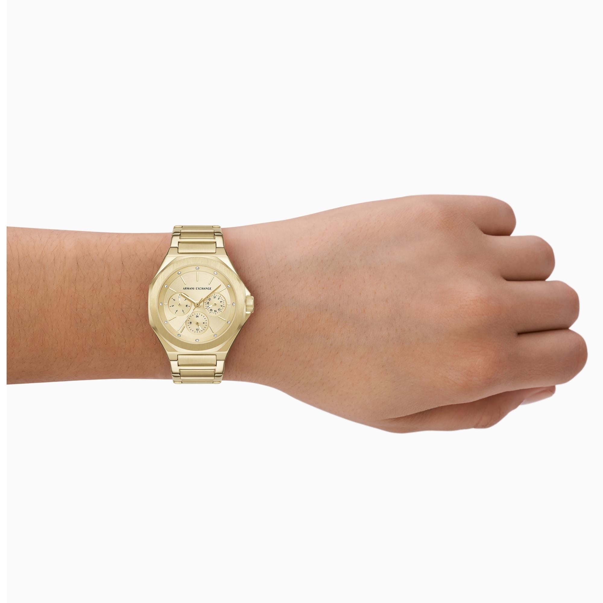 Armani Exchange Sync 36mm Chronograph Gold Dial Steel Ladies Quartz Watch AX4624