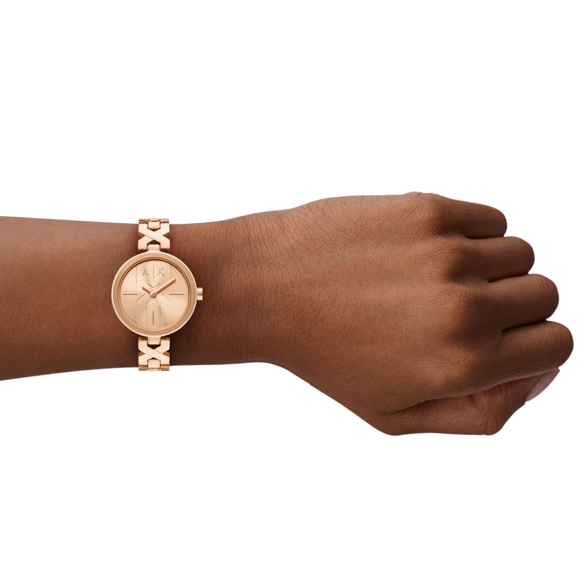 Armani Exchange Ava 27mm Rose Gold Dial Steel Ladies Quartz Watch AX5832