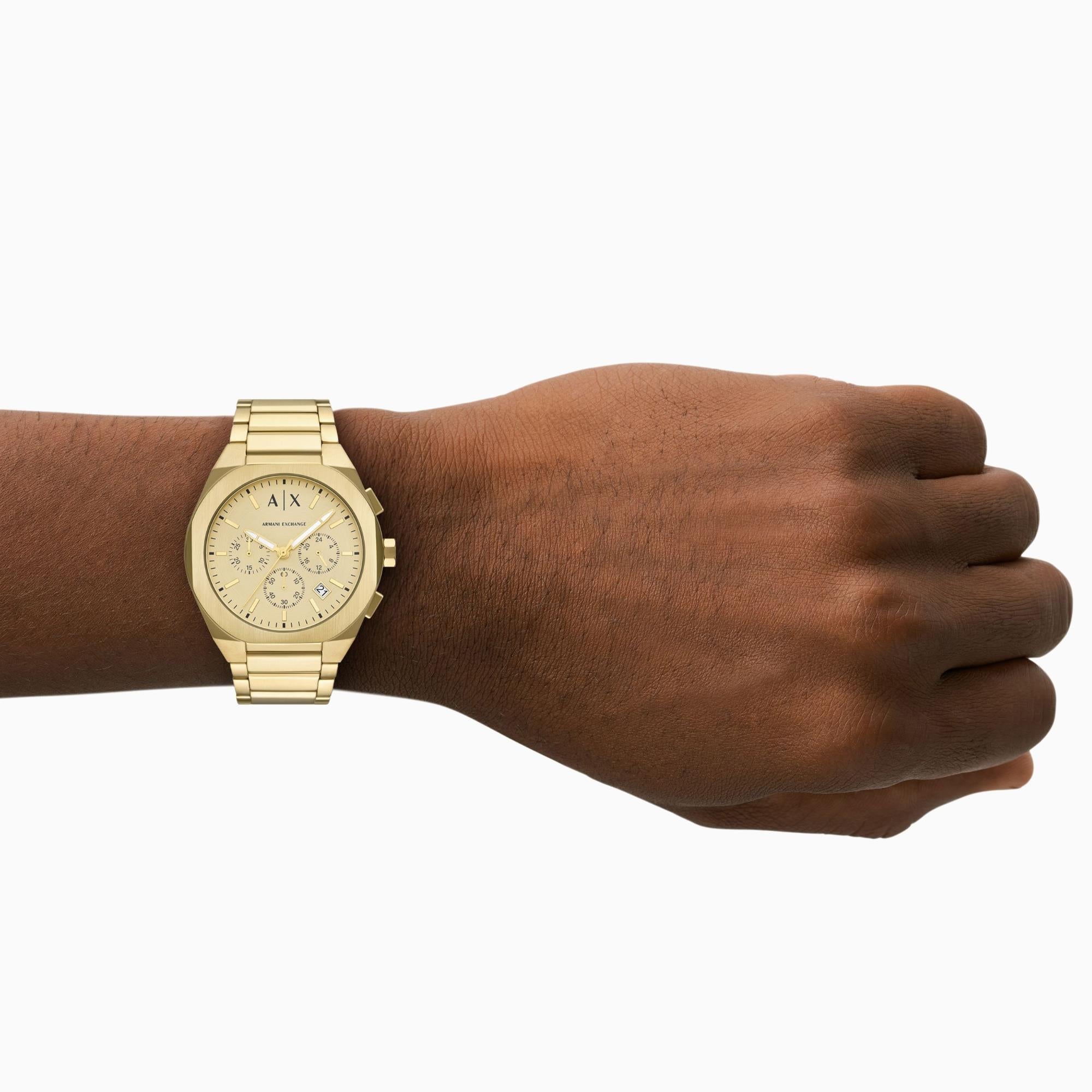 Armani Exchange Sync Gold Dial Steel Mens and Ladies Quartz Couple Watch Set AX7171SET
