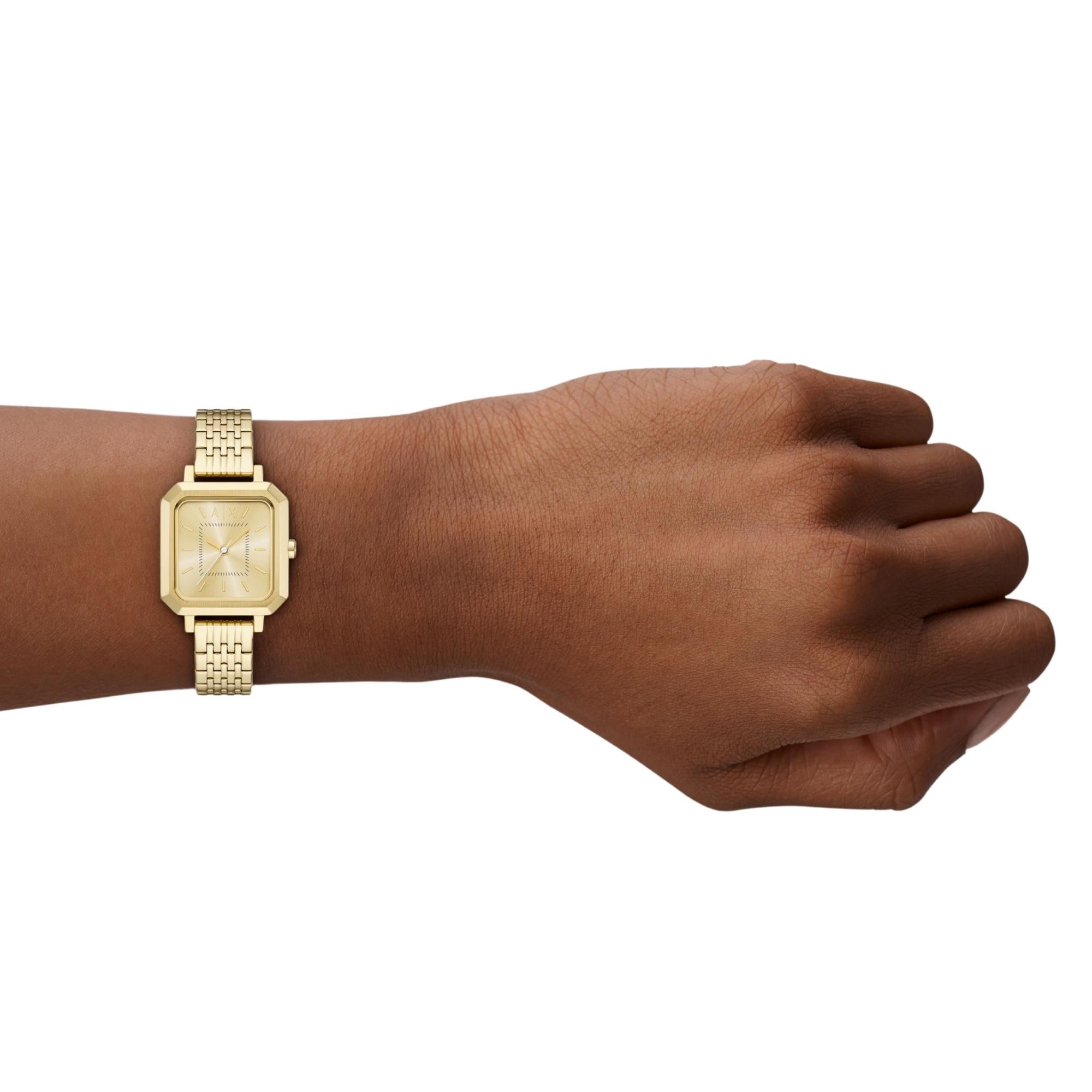 Armani Exchange Sync Gold Dial Steel Mens and Ladies Quartz Couple Watch Set AX7171SET