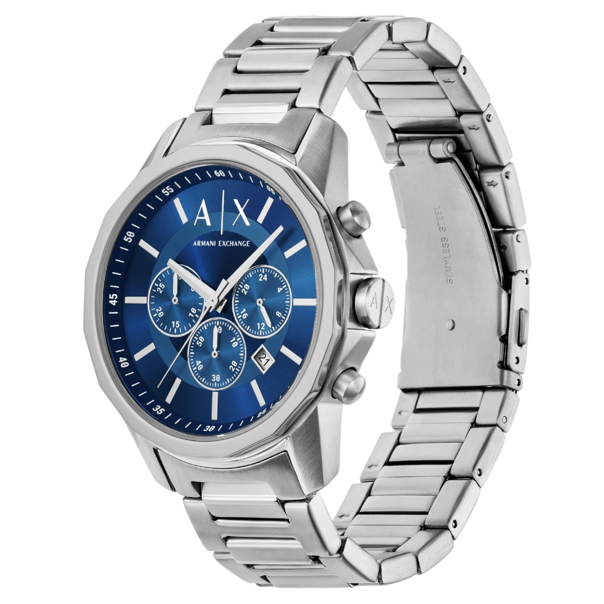 Armani Exchange Banks 44mm Blue Dial Steel Mens Quartz Watch AX7176SET