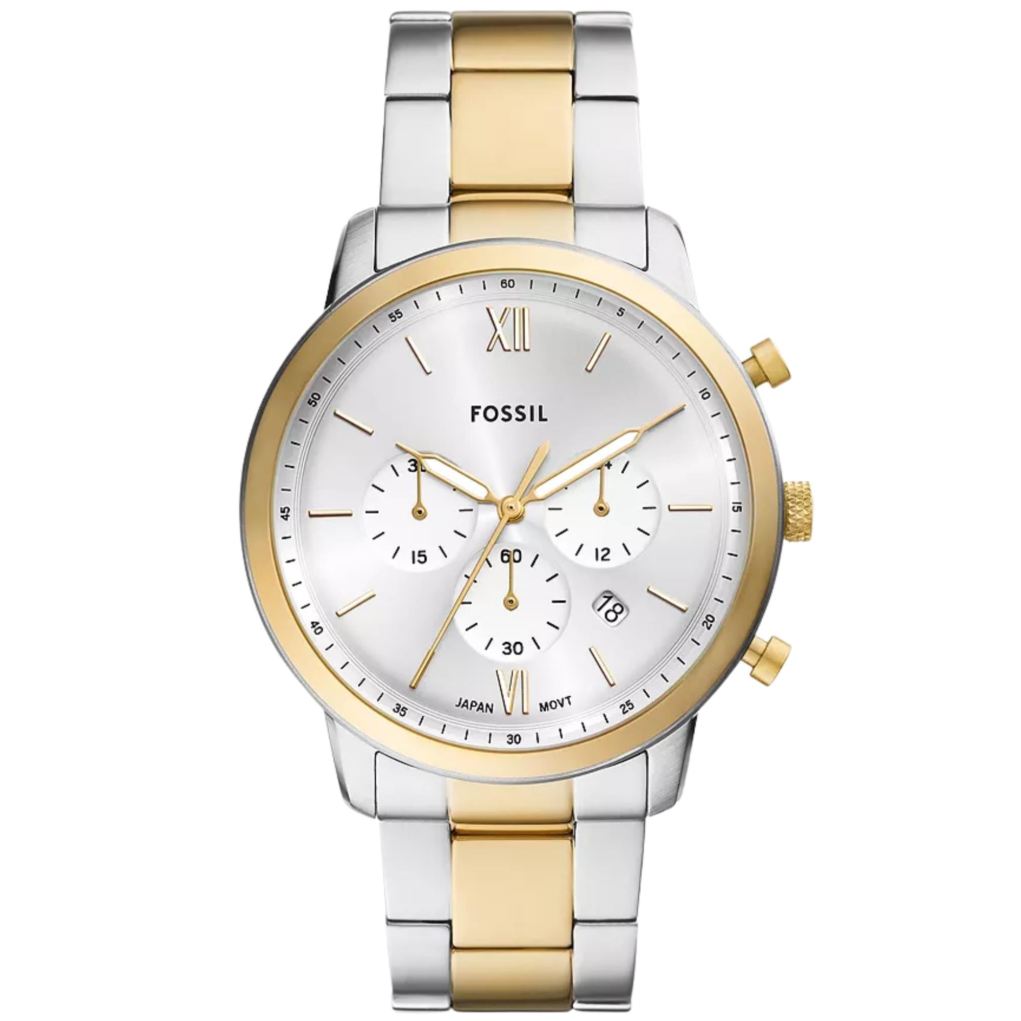 Fossil Neutra 44mm Chronograph Silver Dial Steel Mens Quartz Watch FS6112