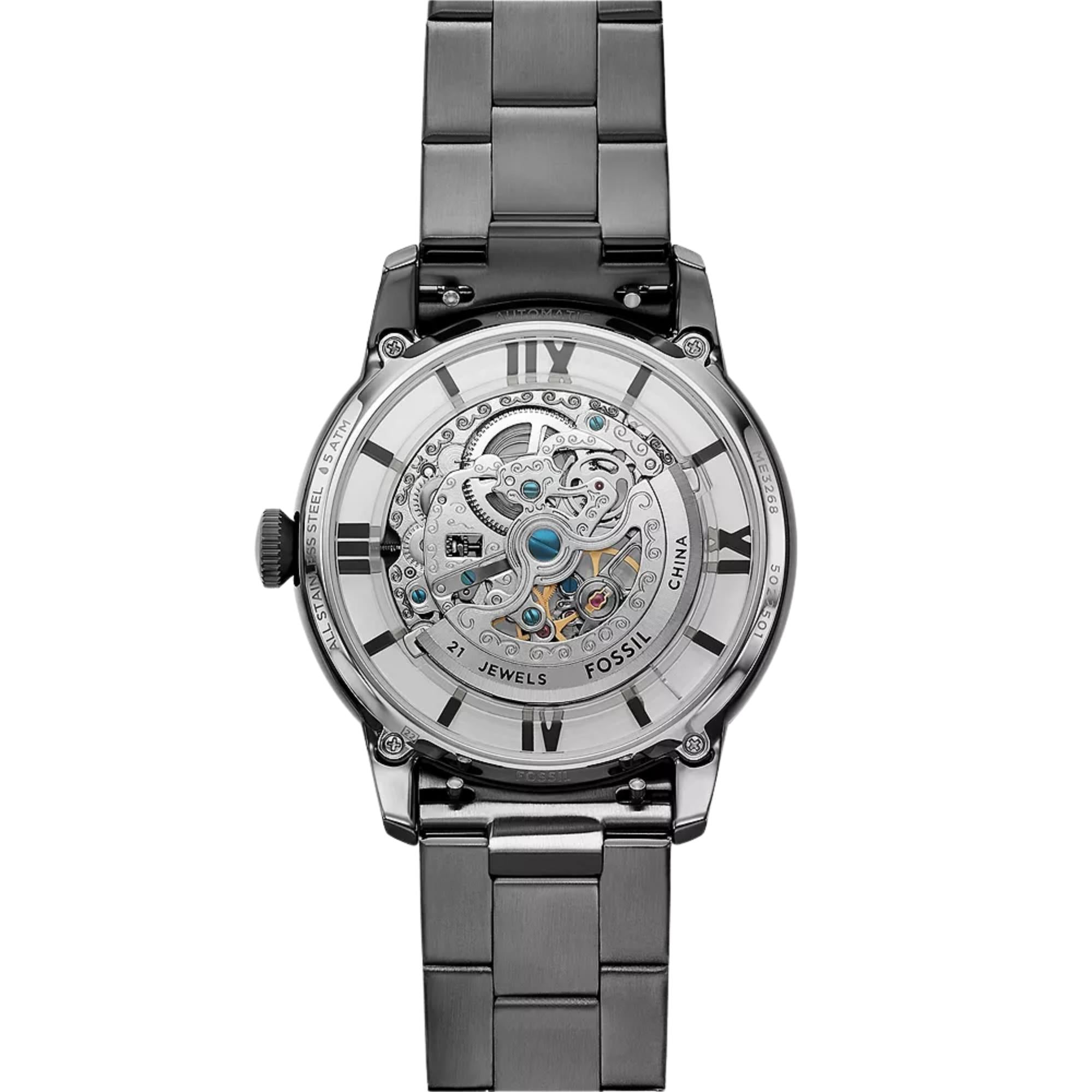 Fossil Townsman 44mm Skeleton Silver Dial Steel Mens Automatic Watch ME3268
