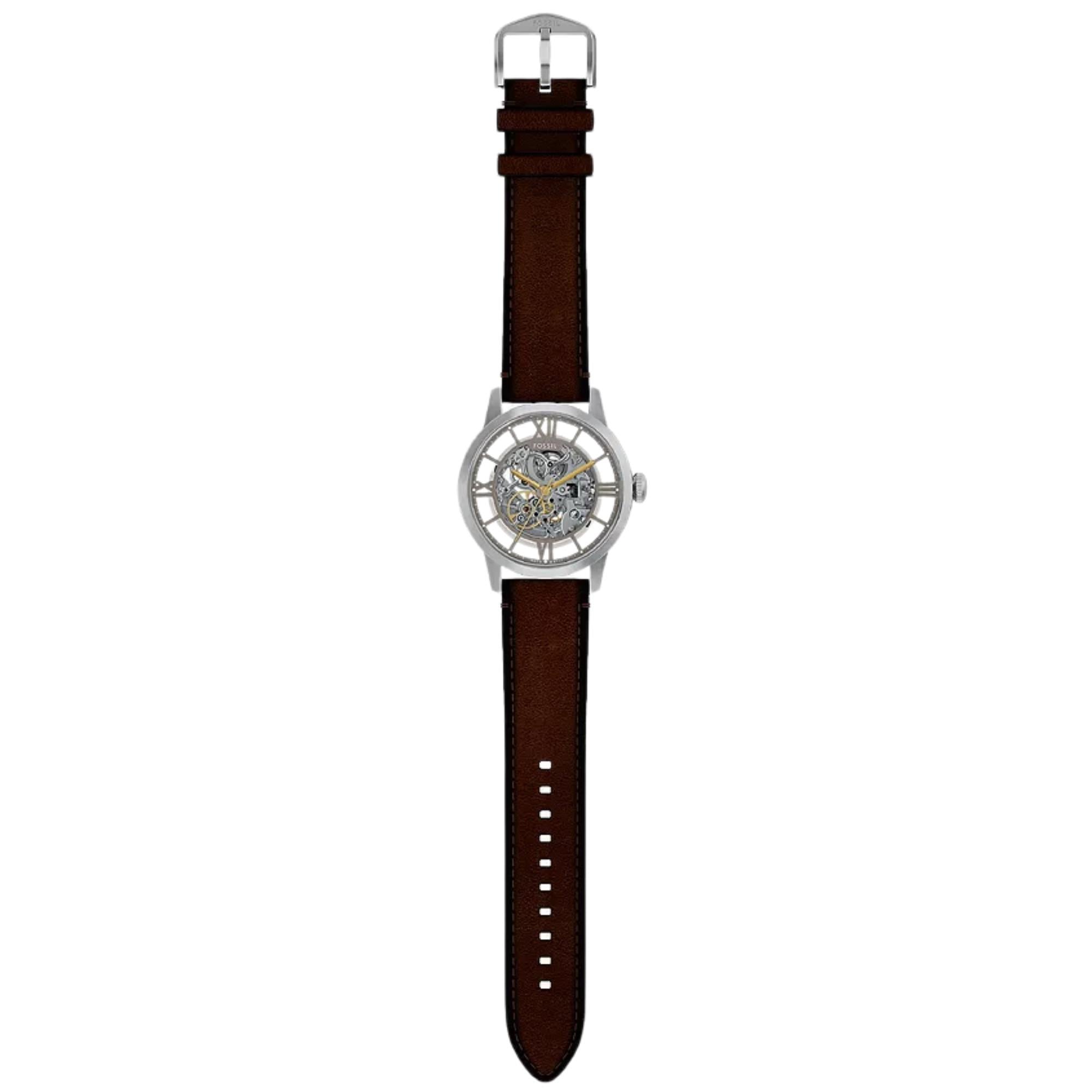 Fossil Townsman 44mm Skeleton Silver Dial Leather Mens Automatic Watch ME3270