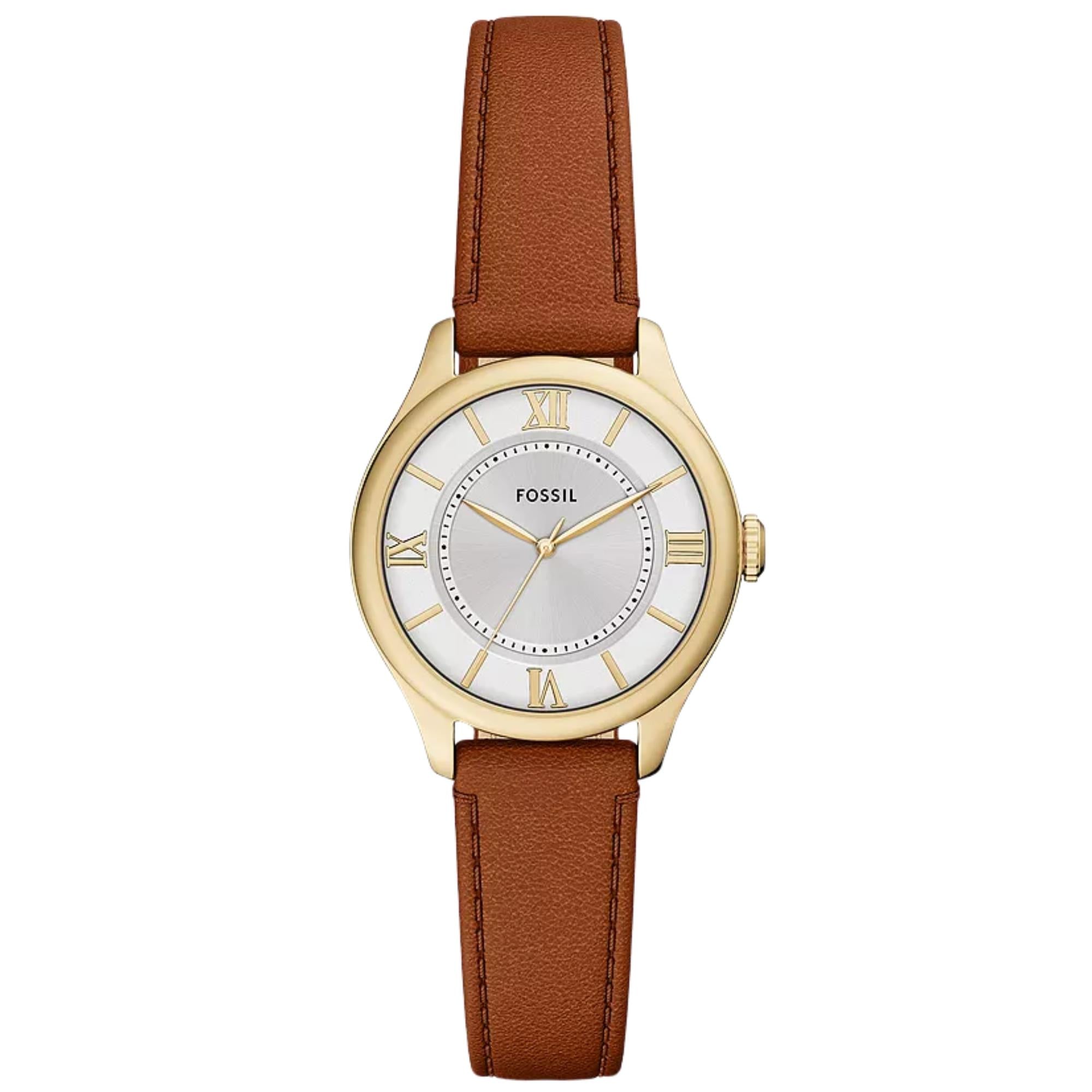 Fossil Gilmore 28mm Silver Dial Leather Ladies Quartz Watch ES5423