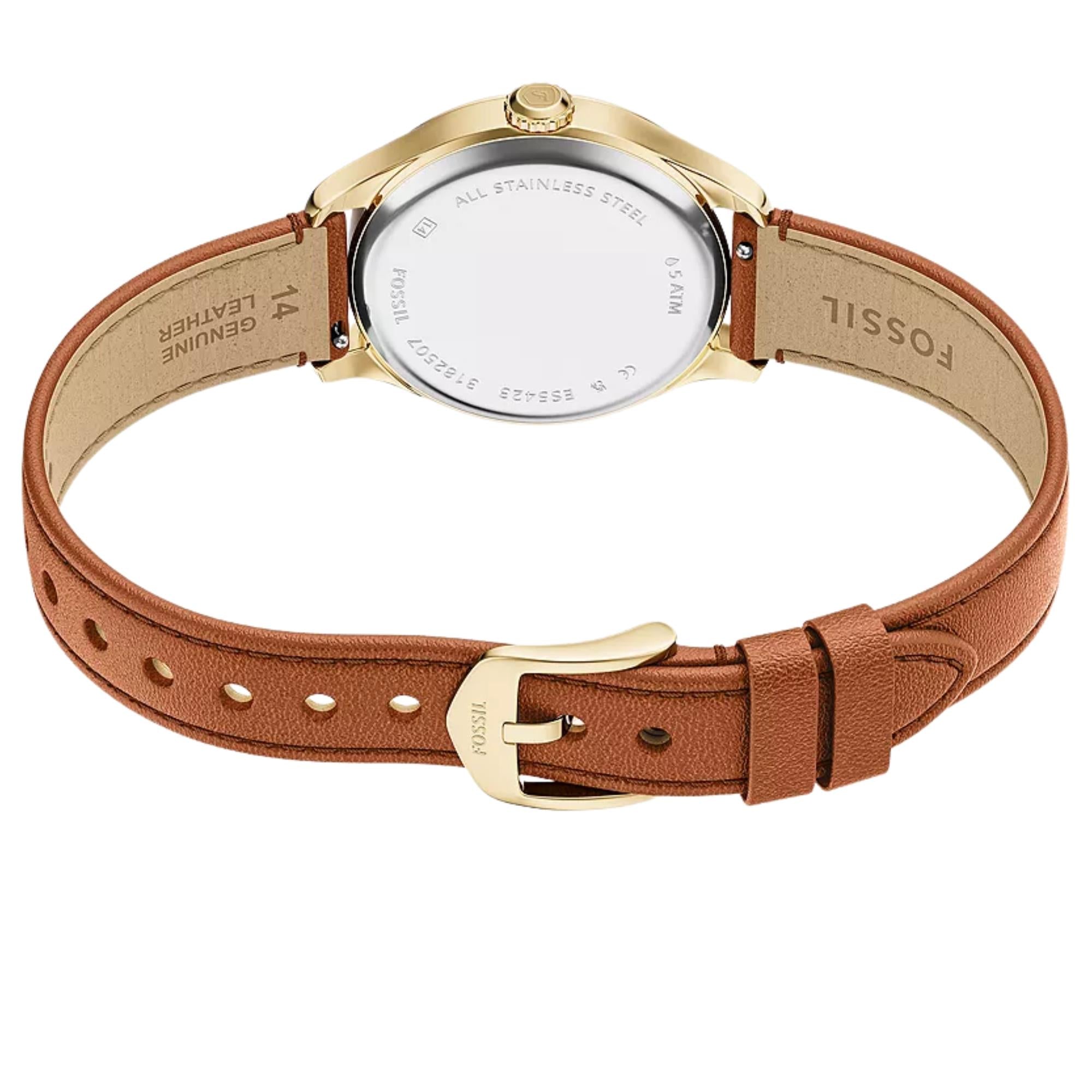 Fossil Gilmore 28mm Silver Dial Leather Ladies Quartz Watch ES5423