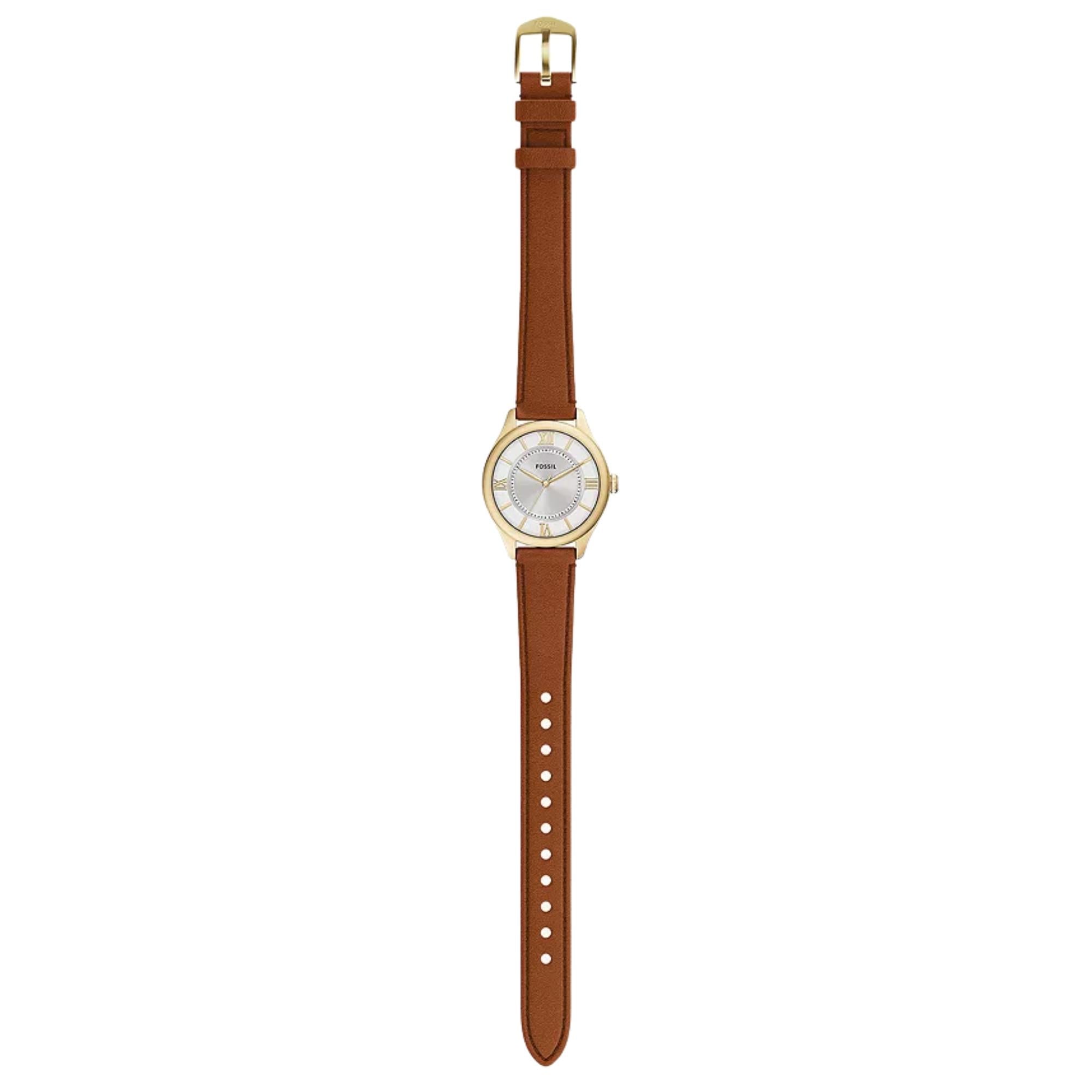 Fossil Gilmore 28mm Silver Dial Leather Ladies Quartz Watch ES5423