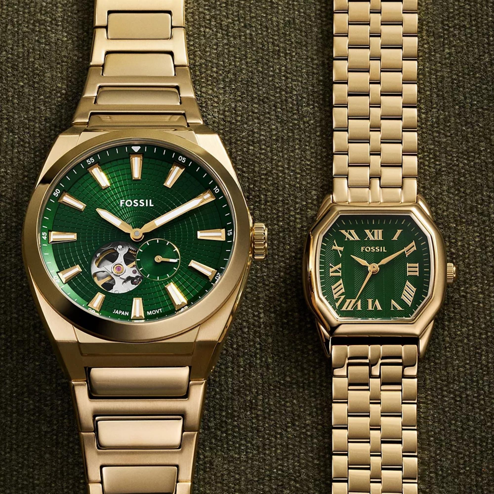 Fossil Everett 42mm Open Heart Green Dial Steel Mens Automatic Watch ME3276