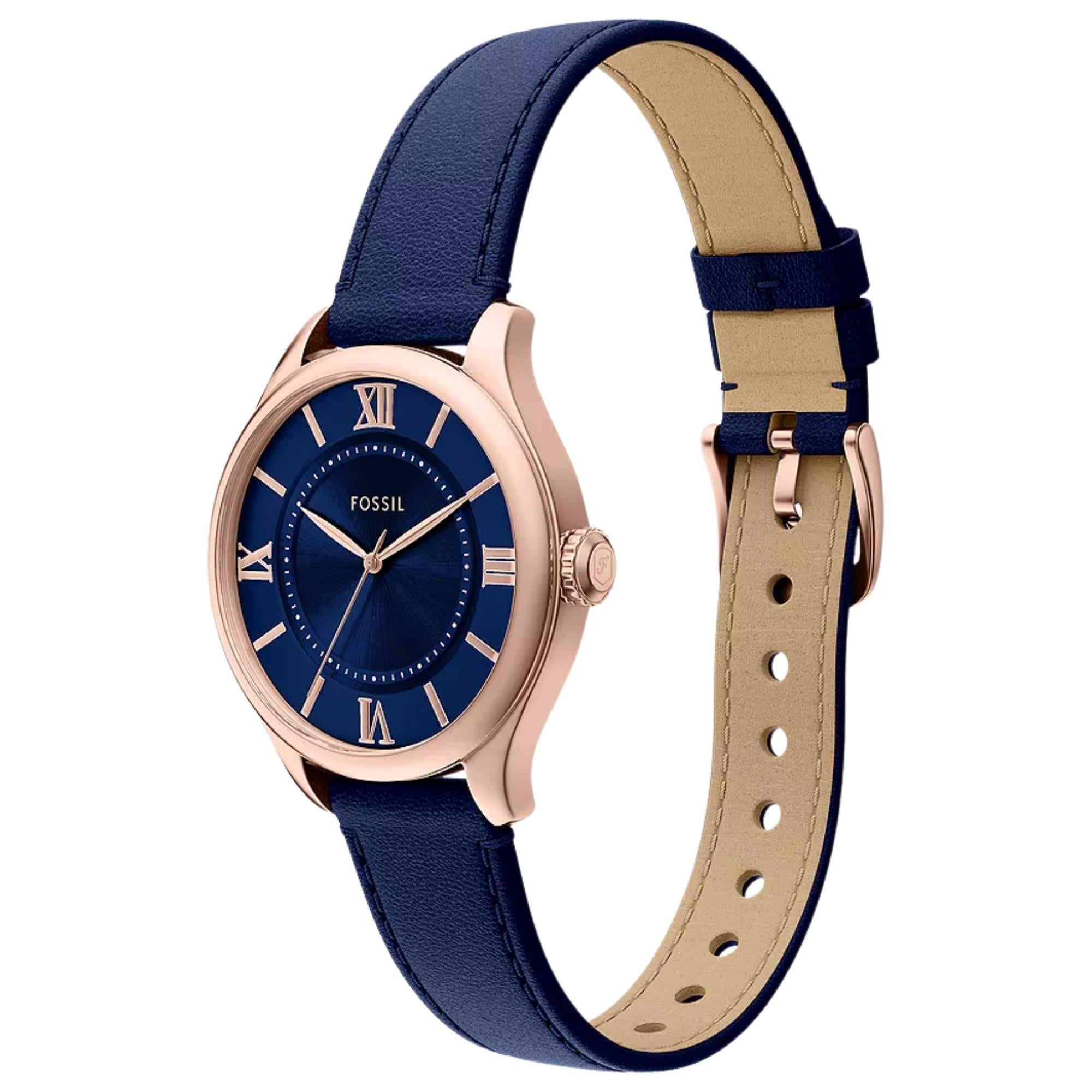 Fossil Gilmore 28mm Blue Dial Leather Ladies Quartz Watch ES5424