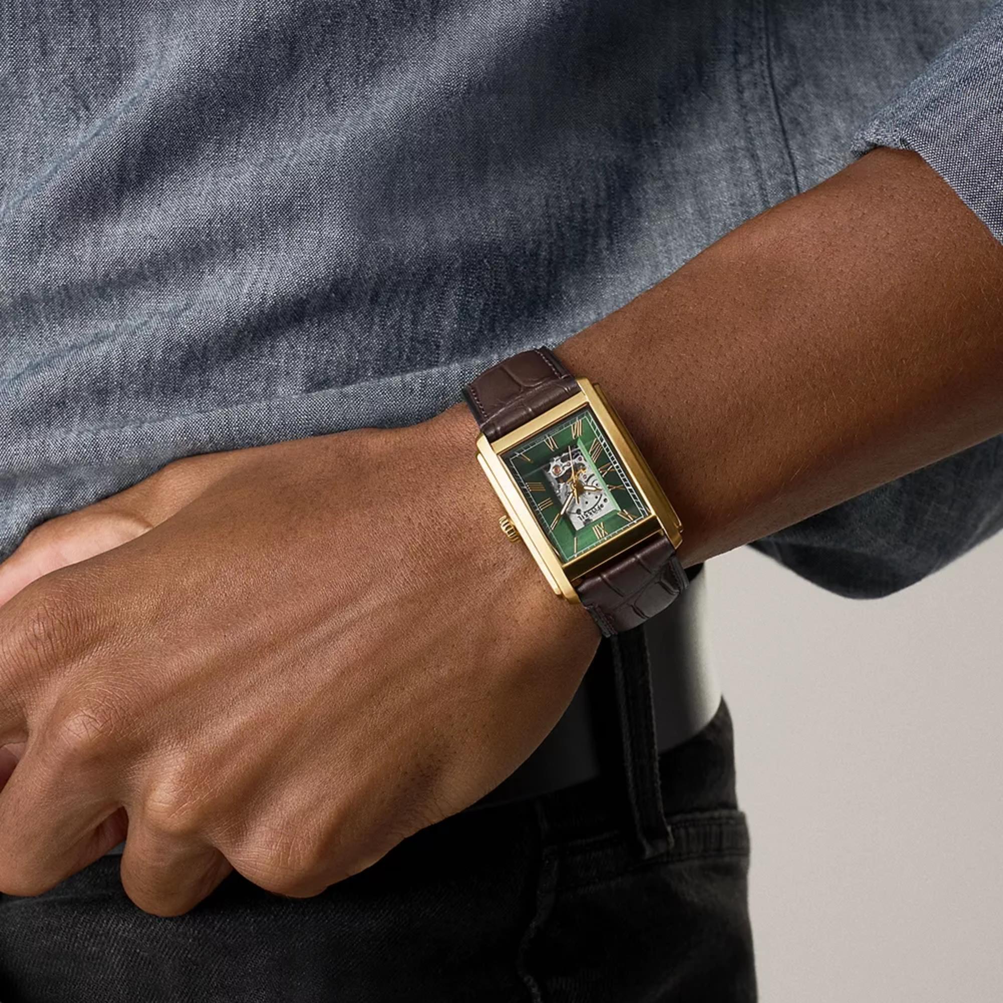 Fossil Carraway 30mm Open Heart Green Dial Leather Mens Automatic Watch ME3271