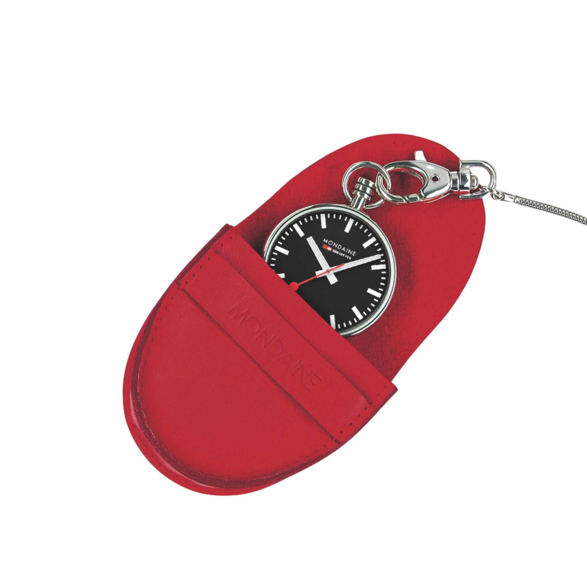 Mondaine 43mm Black Dial Steel Quartz Pocket Watch A660.30316.20SBB