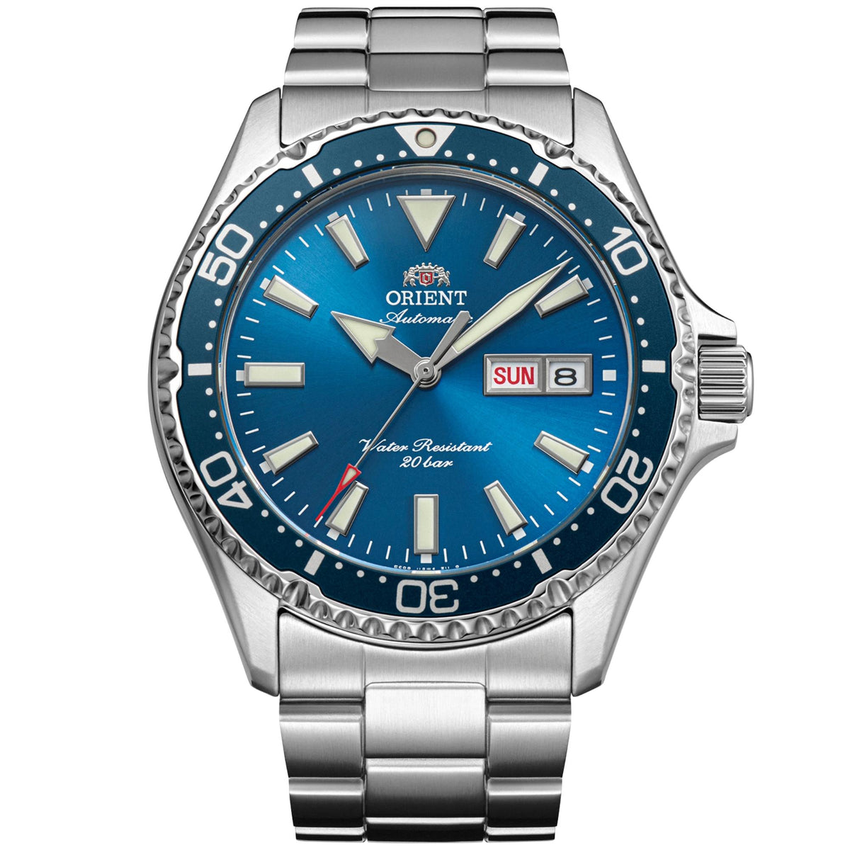 Orient Mako 'Kamasu' blue dial automatic watch RA-AA0824L39B with stainless steel case