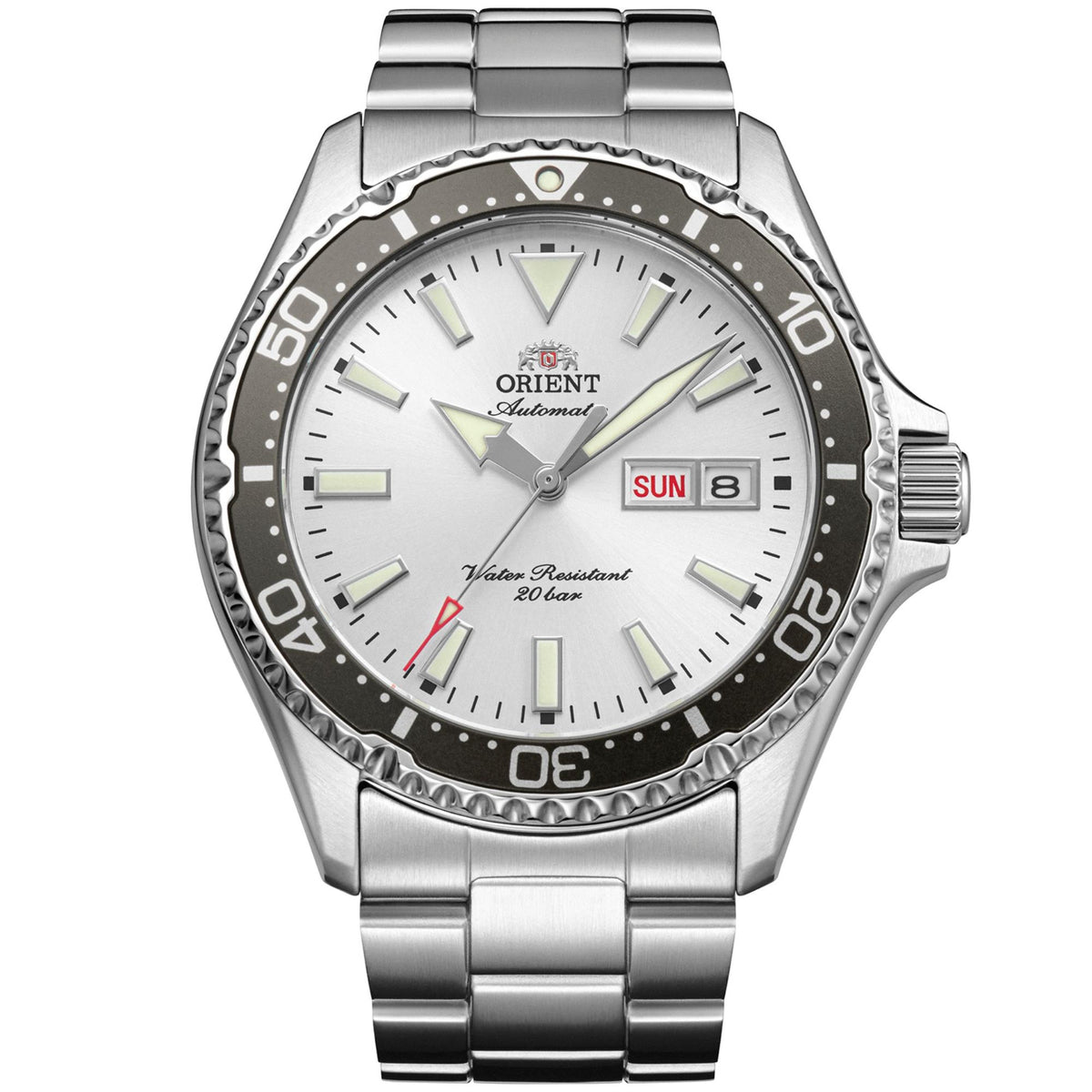 Orient Mako Kamasu white dial automatic watch RA-AA0825S39B with stainless steel case