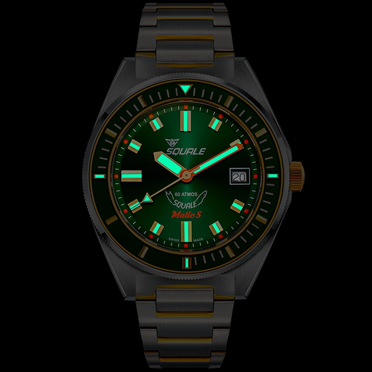 Squale Matic S 39.5mm Green Dial Steel Mens Automatic Watch MATICGGRGR.SSBI