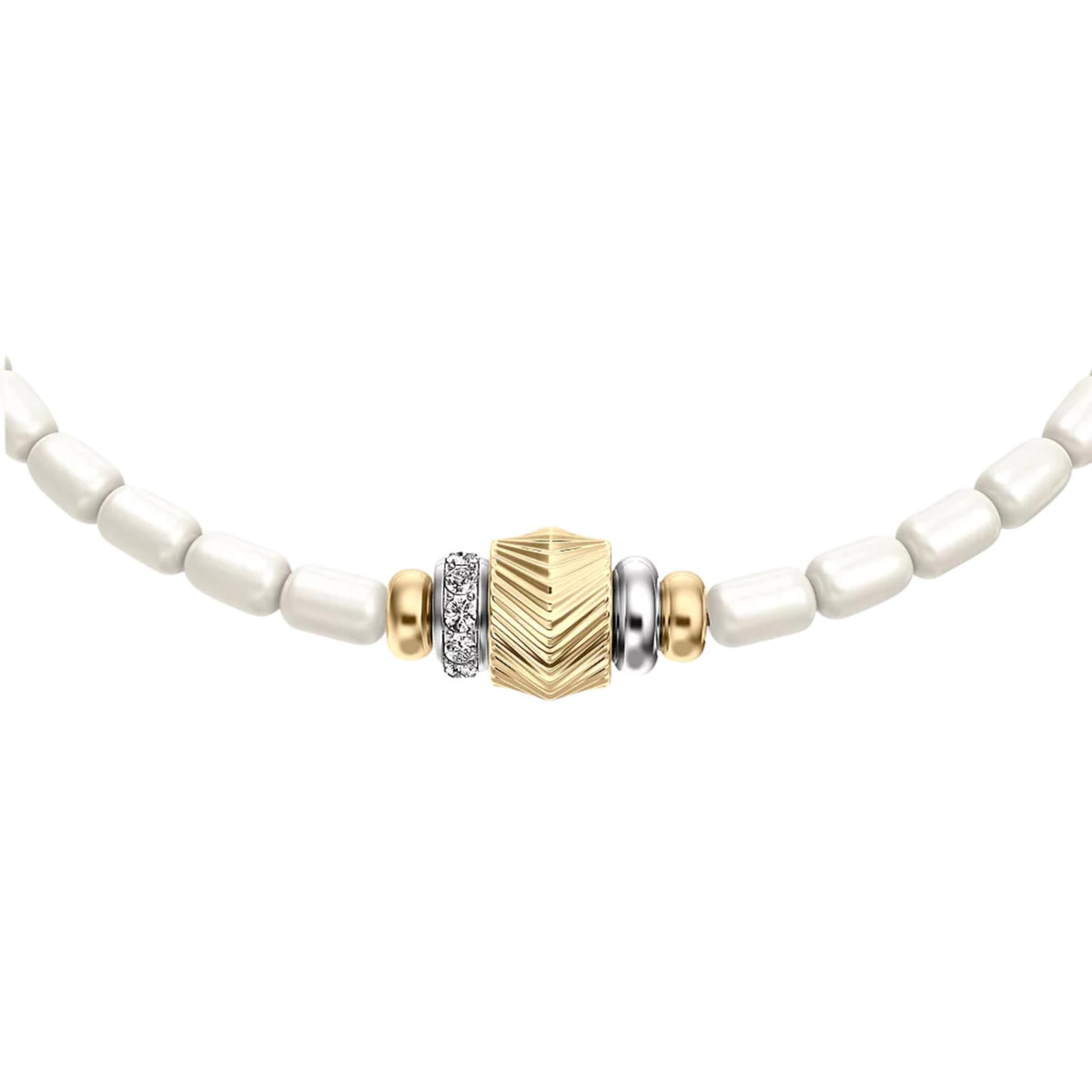 Fossil Harlow Rondelles White Acrylic Pearl Steel Station Ladies Bracelet JF04994998