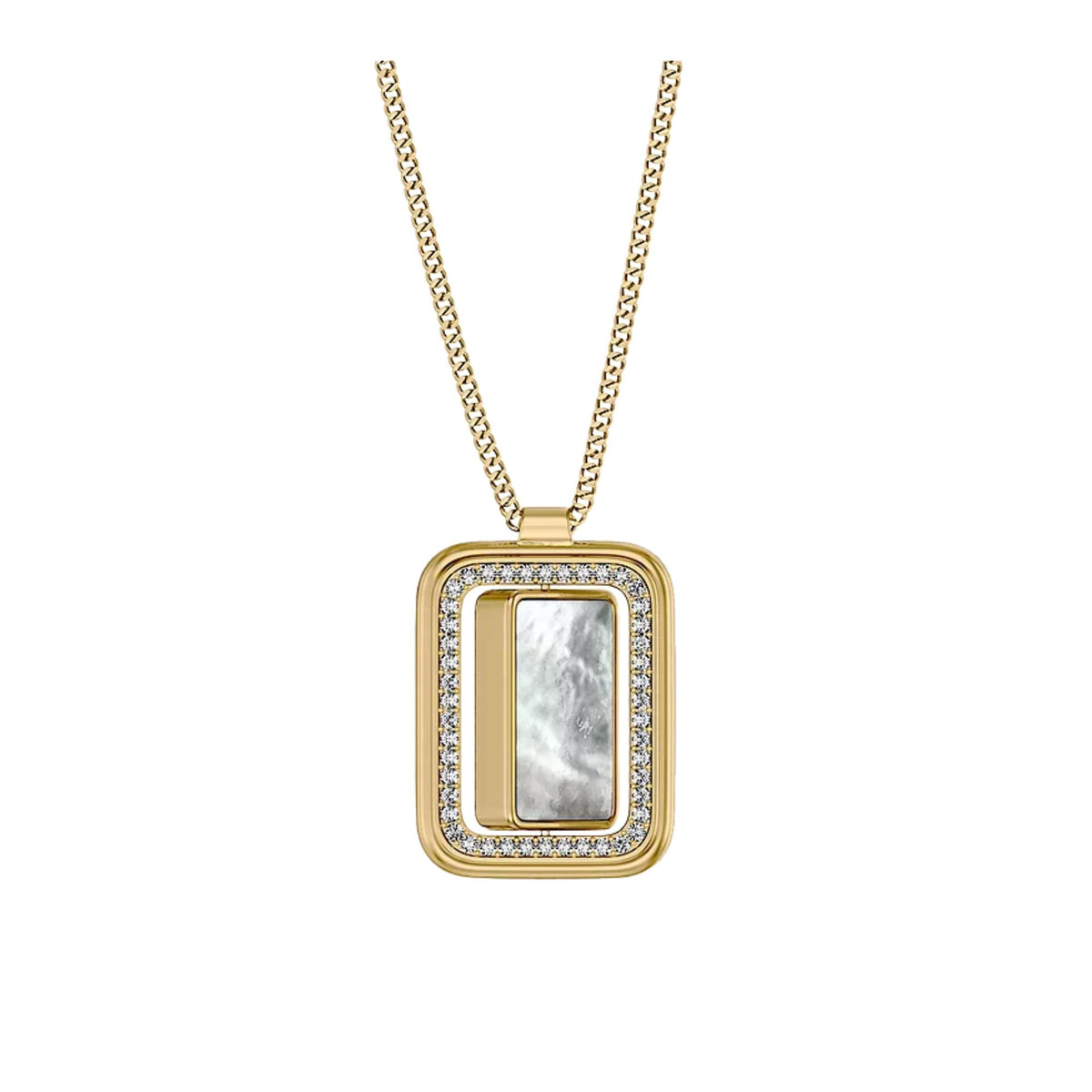 Fossil Raquel Glitz 660mm White Mother of Pearl Spinning Pendant Ladies Necklace JF04996710