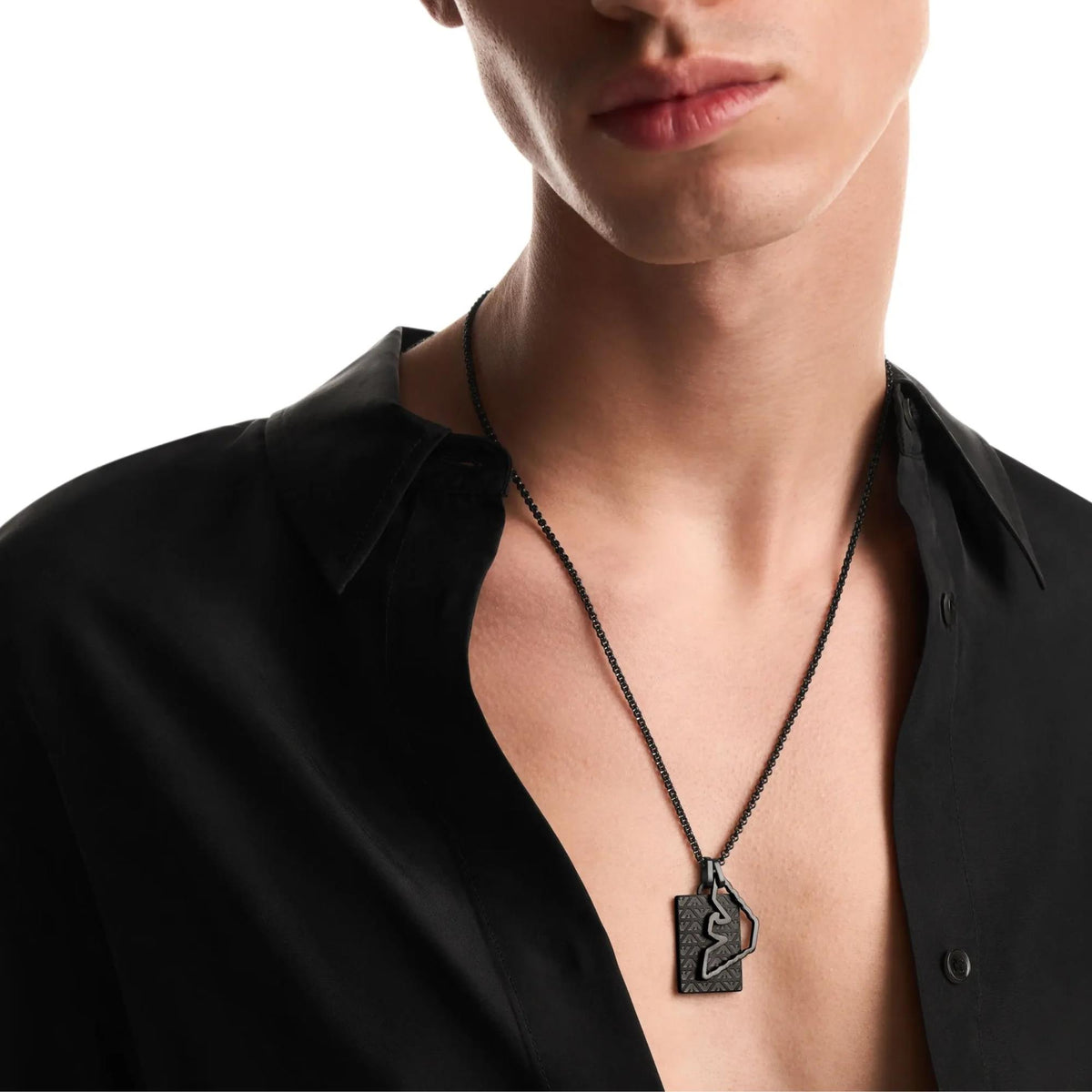 Emporio Armani Eagle Logo Black Steel Dog Tag Mens Necklace EGS3384001
