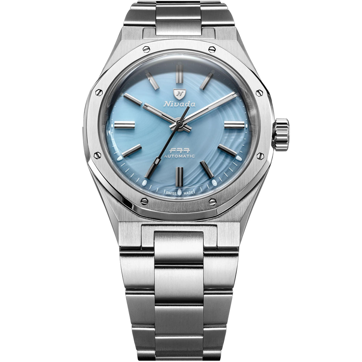 Nivada Grenchen F77 MK2 100 Years Edition 38mm Ice Agate Dial Steel Mens Automatic Watch 68061A77