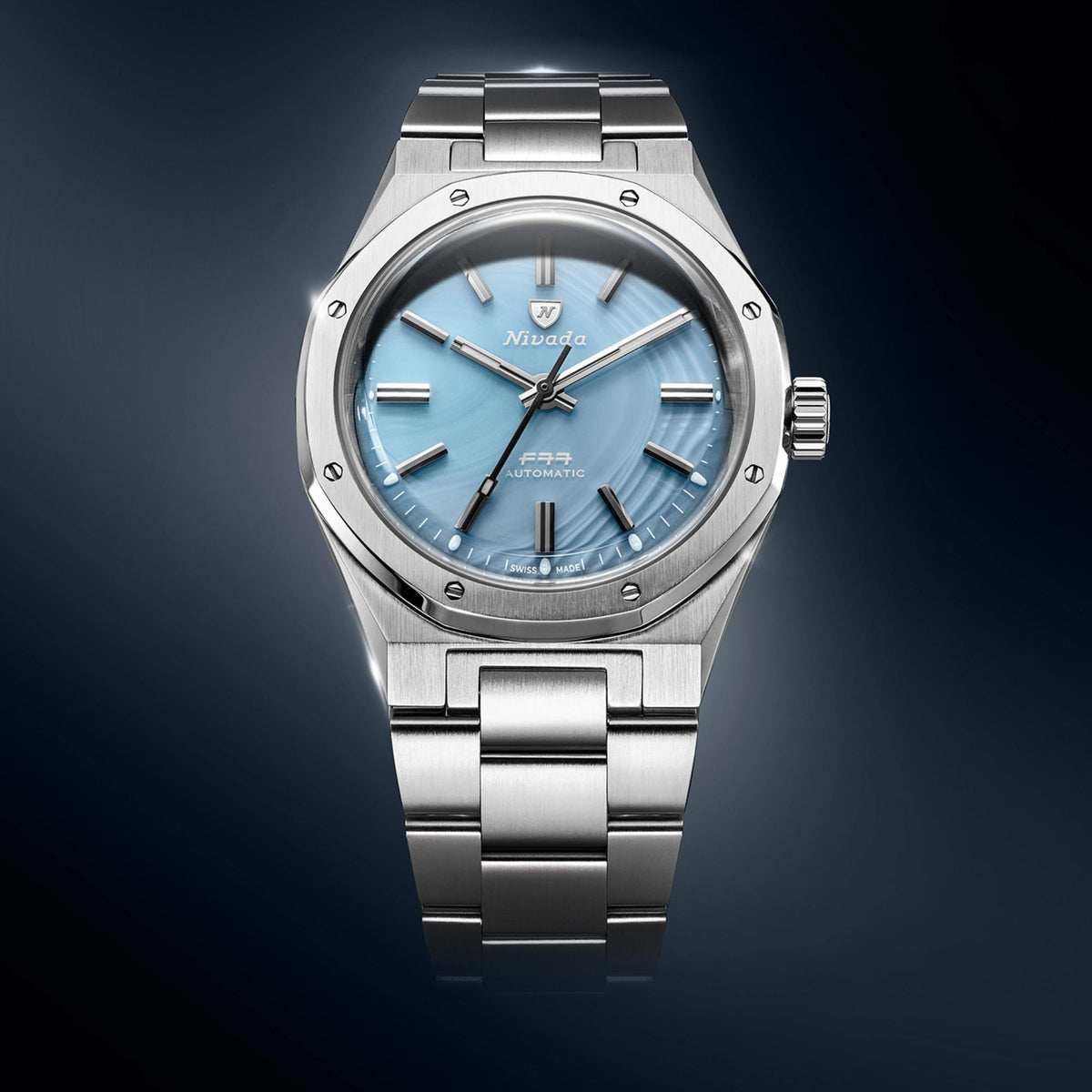 Nivada Grenchen F77 MK2 100 Years Edition 38mm Ice Agate Dial Steel Mens Automatic Watch 68061A77