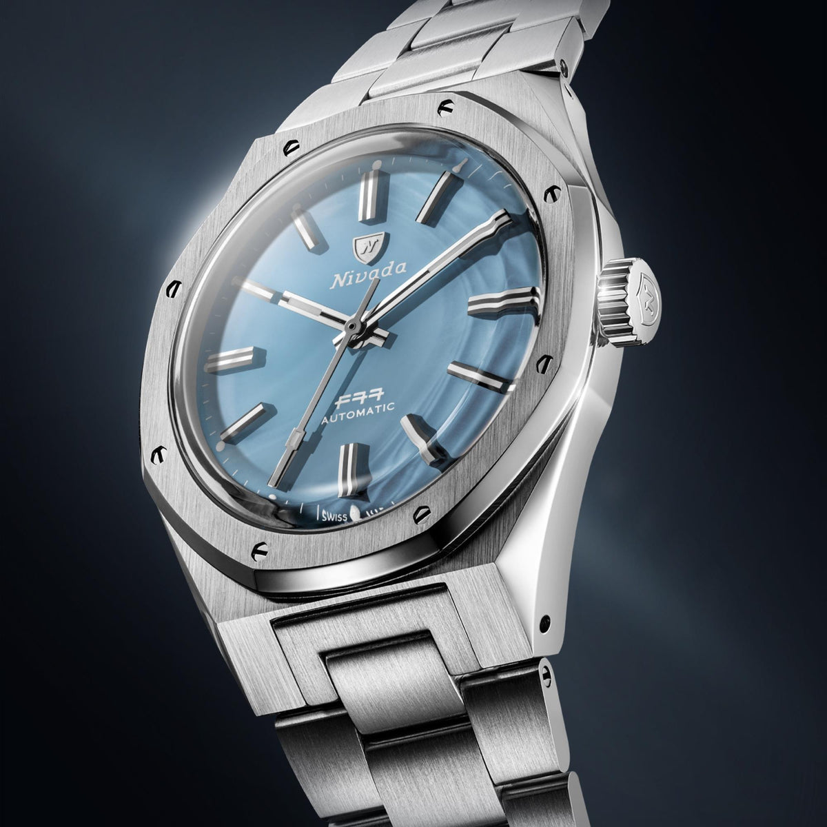 Nivada Grenchen F77 MK2 100 Years Edition 38mm Ice Agate Dial Steel Mens Automatic Watch 68061A77