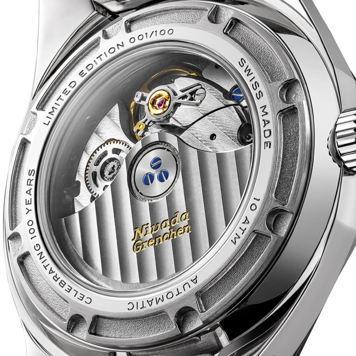 Nivada Grenchen F77 MK2 100 Years Edition 38mm Ice Agate Dial Rubber Mens Automatic Watch 68061A77-DR