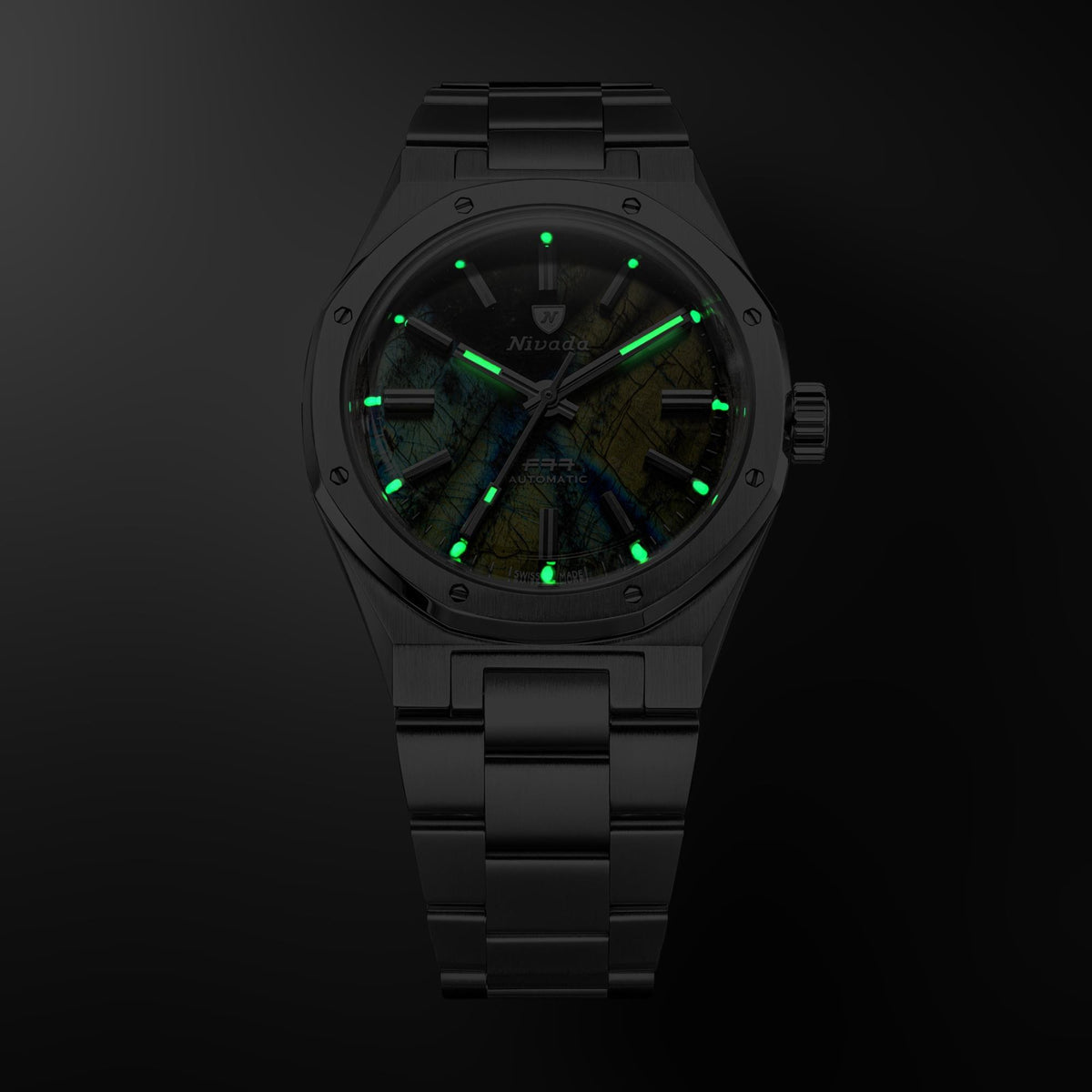 Nivada Grenchen F77 MK2 100 Years Edition 38mm Labradorite Dial Steel Mens Automatic Watch 68054A77