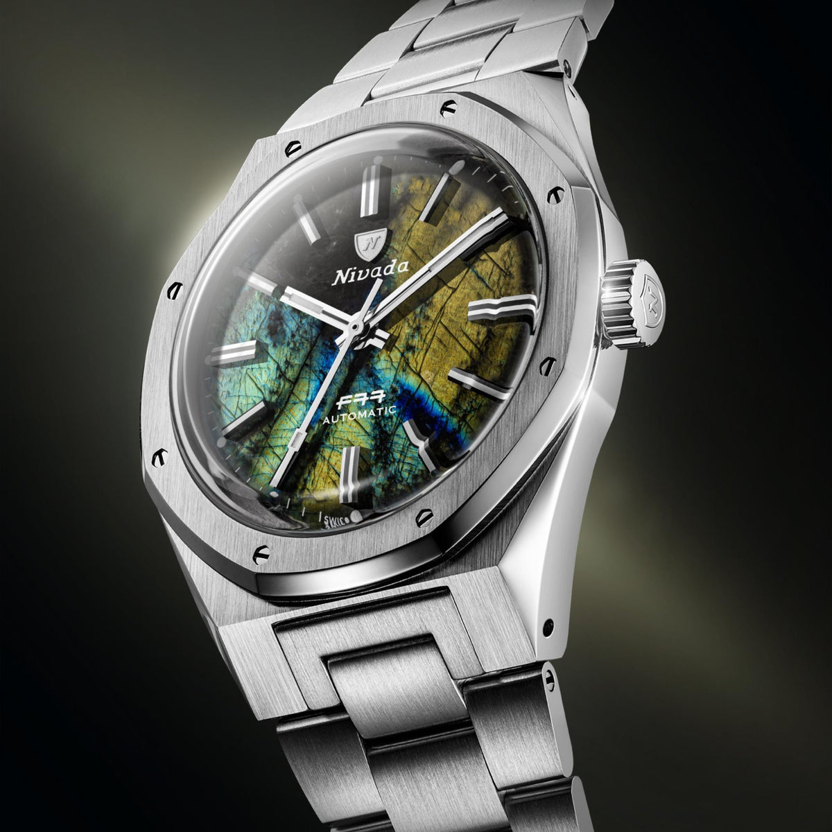 Nivada Grenchen F77 MK2 100 Years Edition 38mm Labradorite Dial Steel Mens Automatic Watch 68054A77