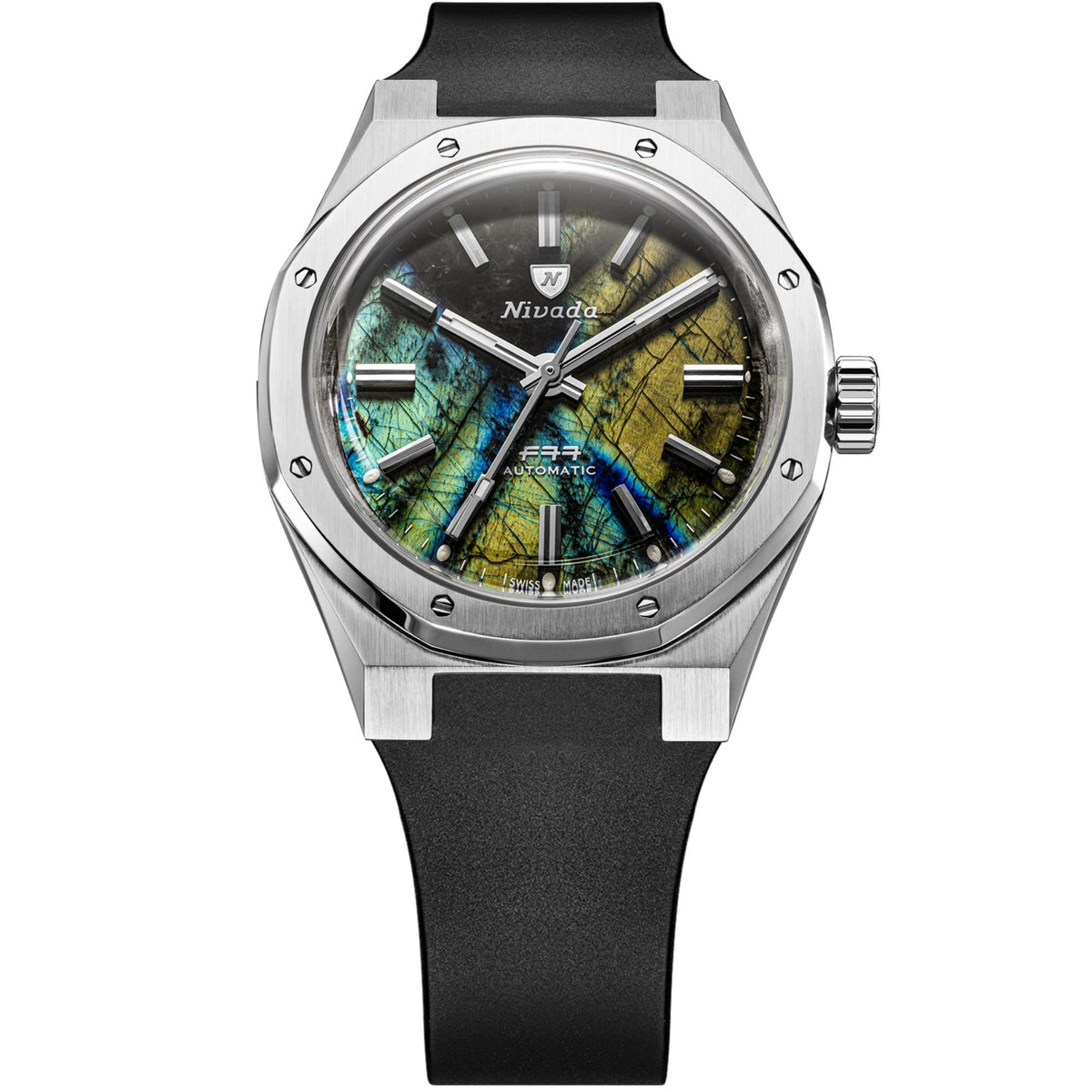 Nivada Grenchen F77 MK2 100 Years Edition 38mm Labradorite Dial Rubber Mens Automatic Watch 68054A77-DR