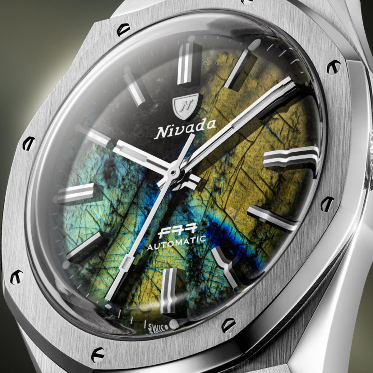 Nivada Grenchen F77 MK2 100 Years Edition 38mm Labradorite Dial Rubber Mens Automatic Watch 68054A77-DR
