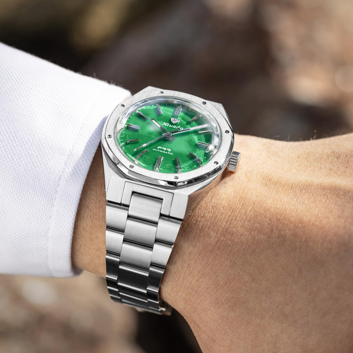 Nivada Grenchen F77 MK2 100 Years Edition 38mm Jade Dial Steel Mens Automatic Watch 68055A77