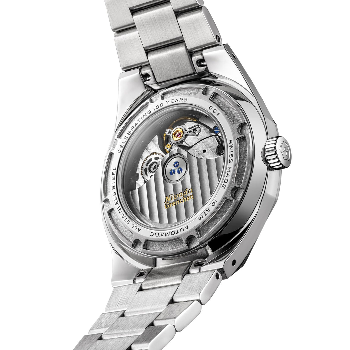 Nivada Grenchen F77 MK2 100 Years Edition 38mm Azurite Dial Steel Mens Automatic Watch 68056A77