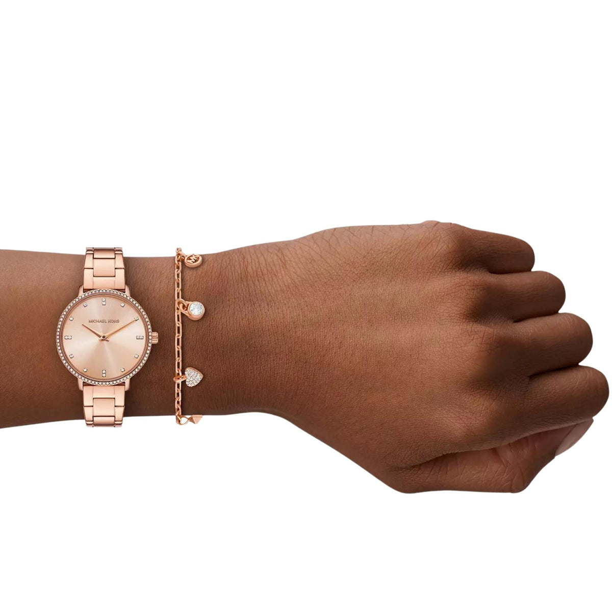Michael Kors Pyper 32mm Rose Gold Dial Steel Ladies Quartz Watch MK7645SET